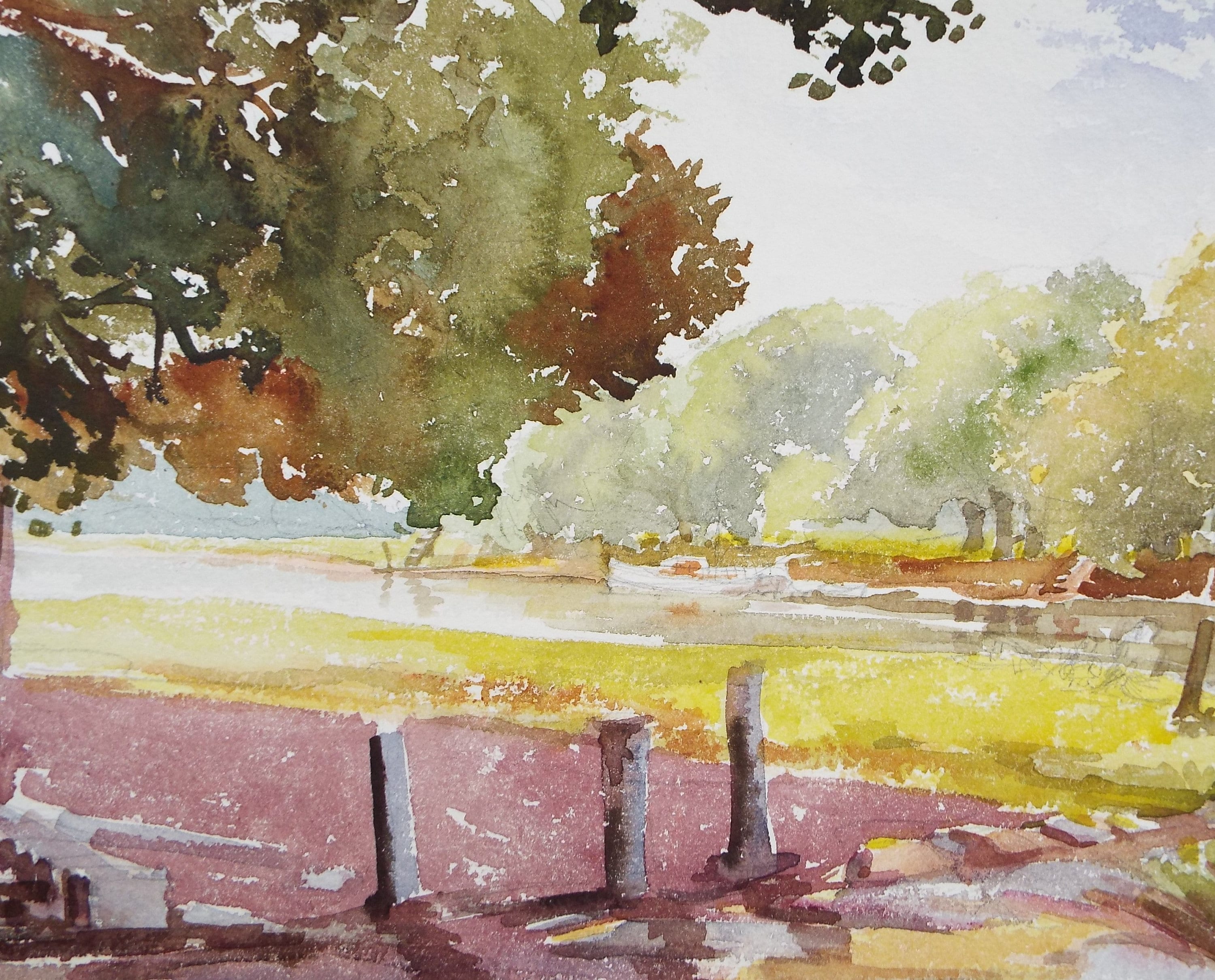 Original Watercolour, 'The River Bank', Michael A. Bussey 1920-2014, circa 1950's