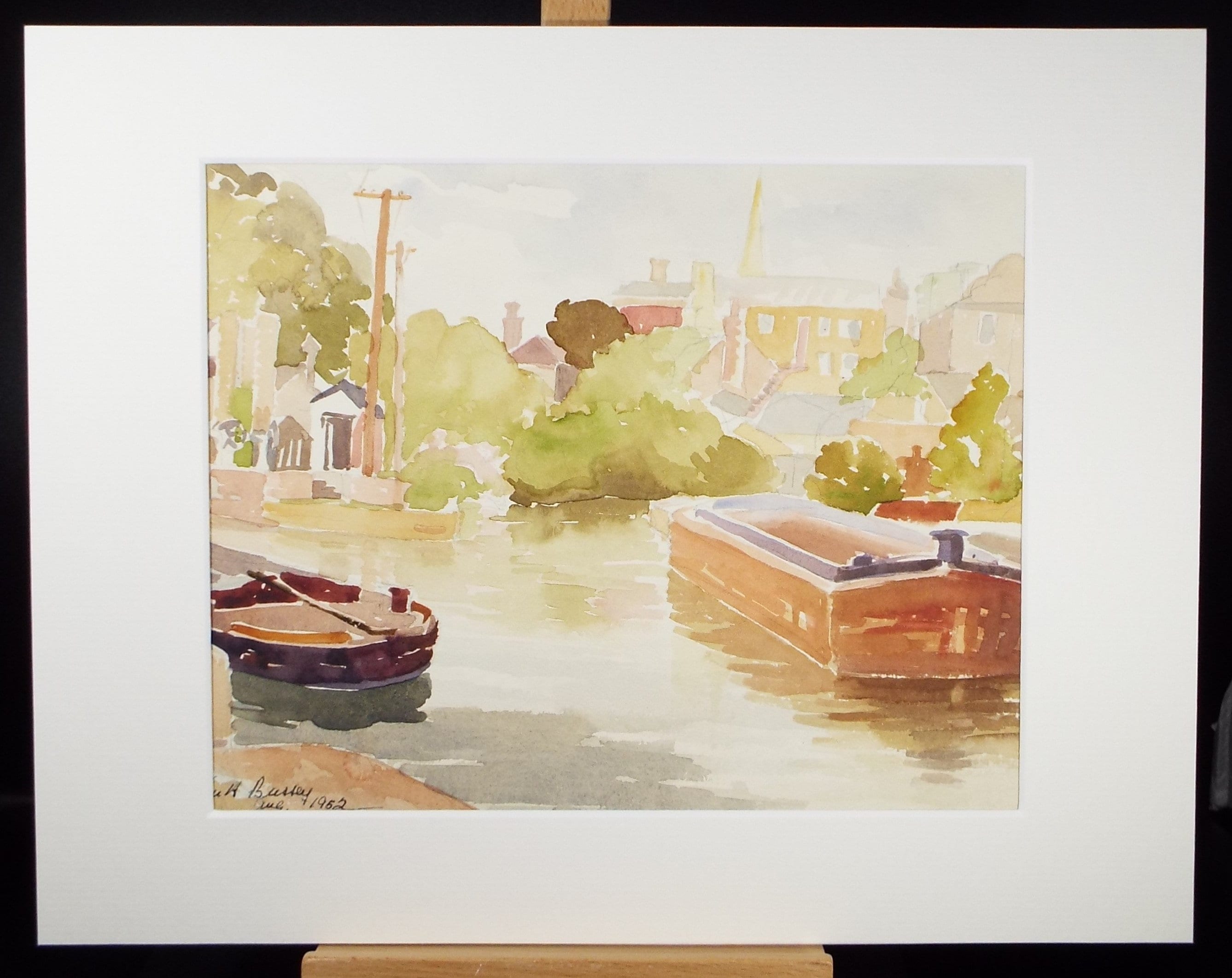 Original Watercolour, 'Moored Barges', Michael A. Bussey 1920-2014, circa 1950's