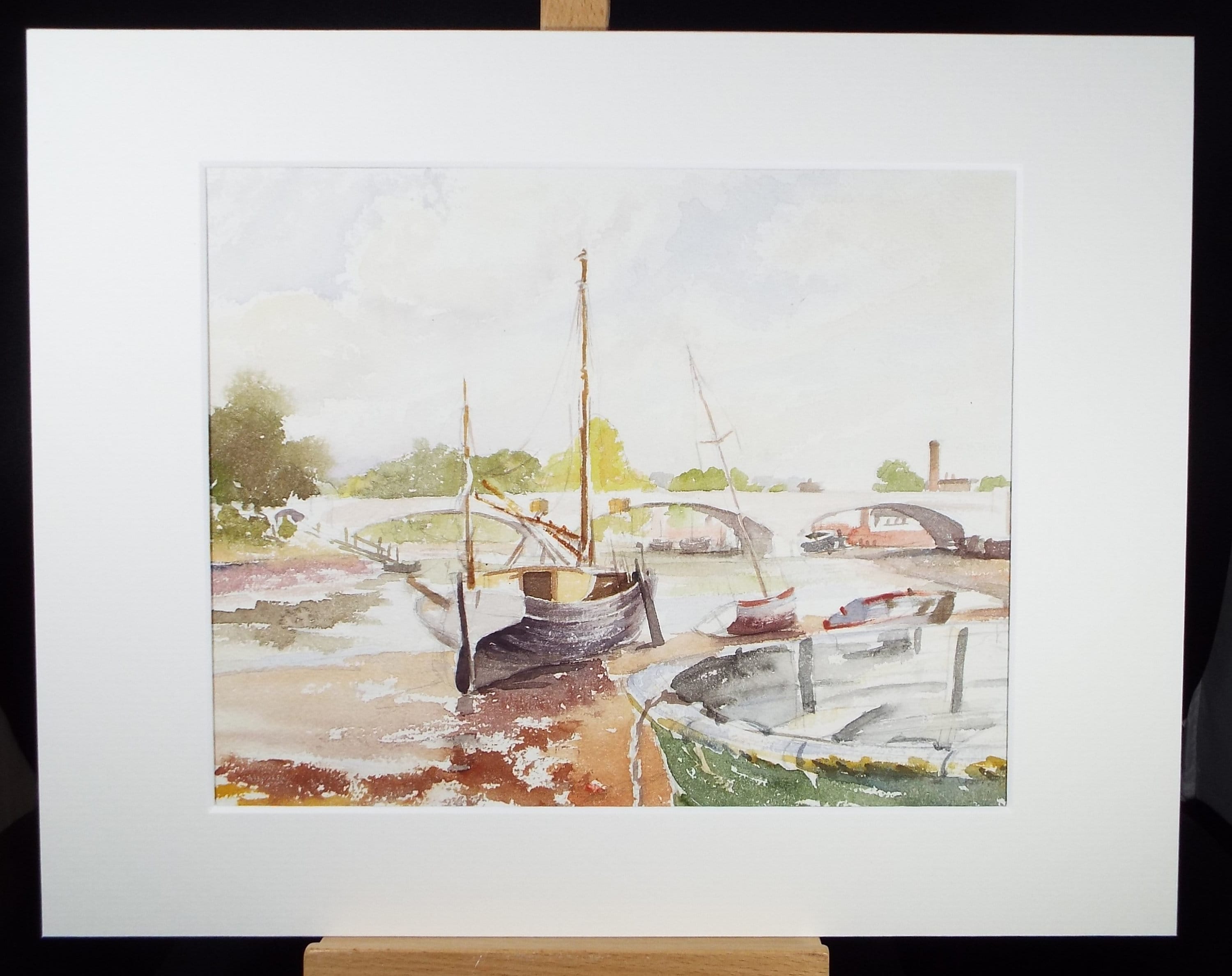 Original Watercolour, 'Boats at Low tide', Michael A. Bussey 1920-2014, circa 1950's