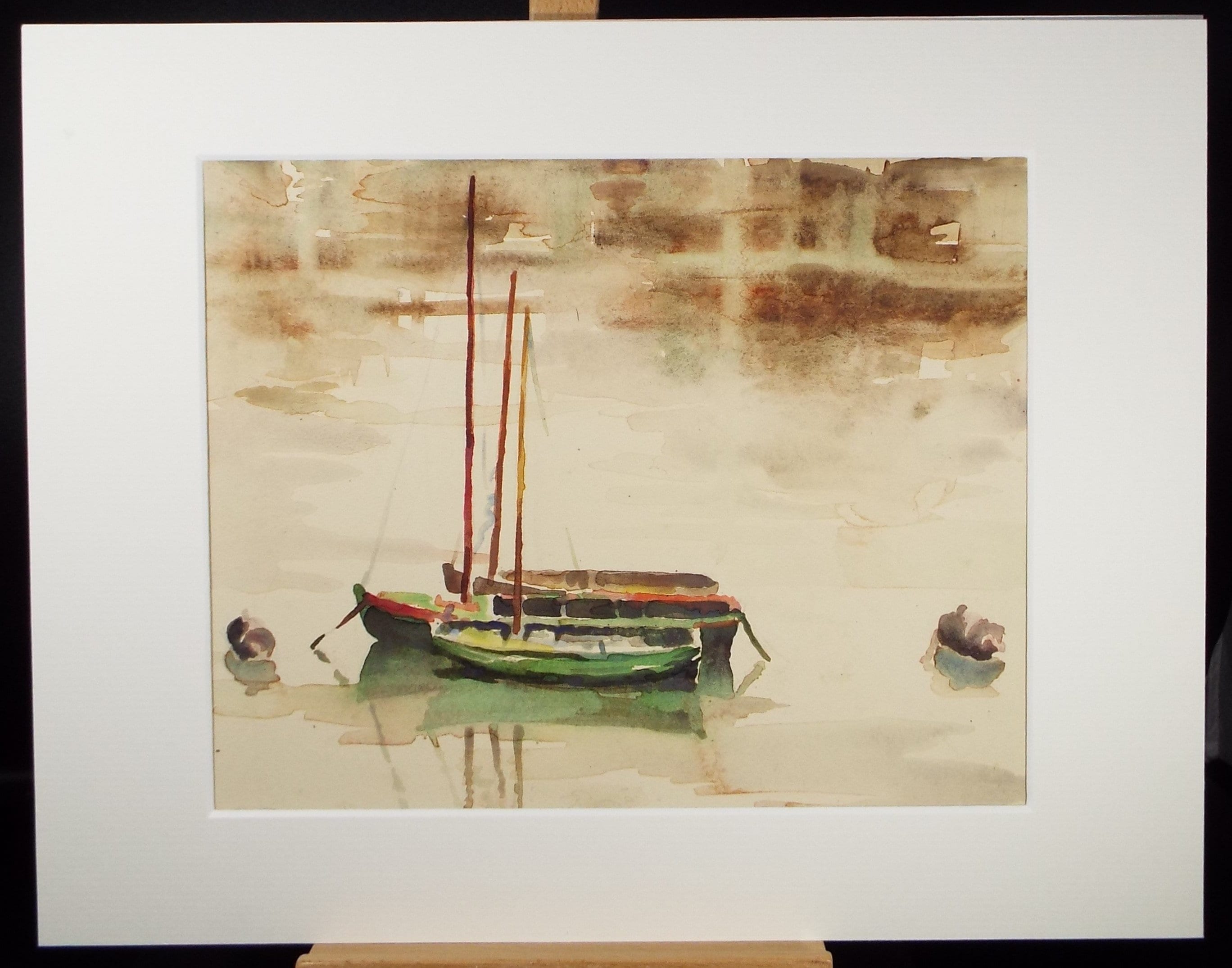 Original Watercolour, 'Moored Boats', Michael A. Bussey 1920-2014, circa 1950's