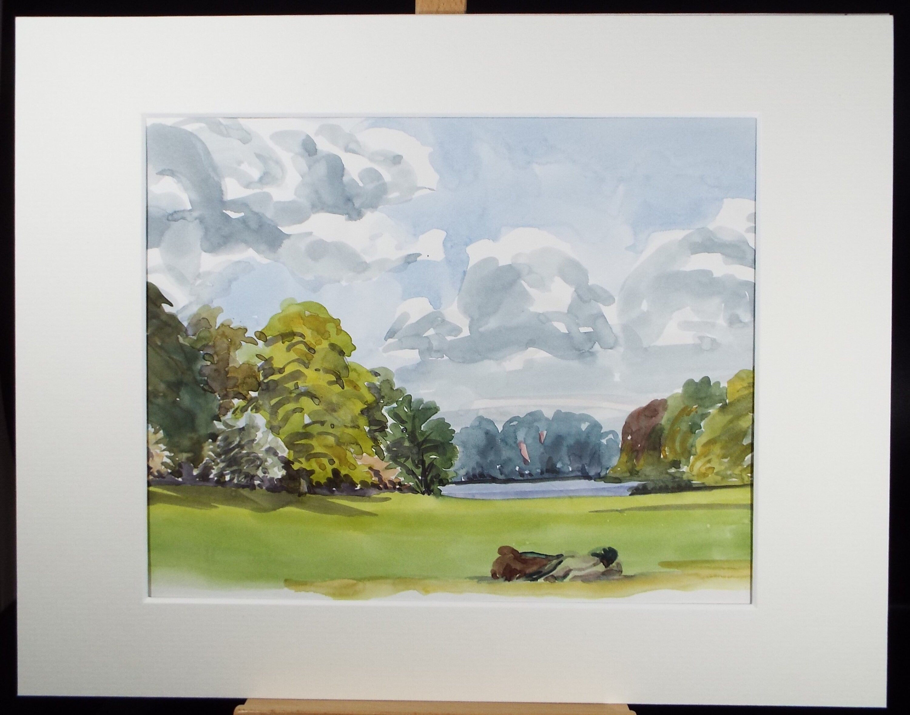 Original Watercolour, 'Green Landscape with Lake', George Godfrey, Circa 1960's
