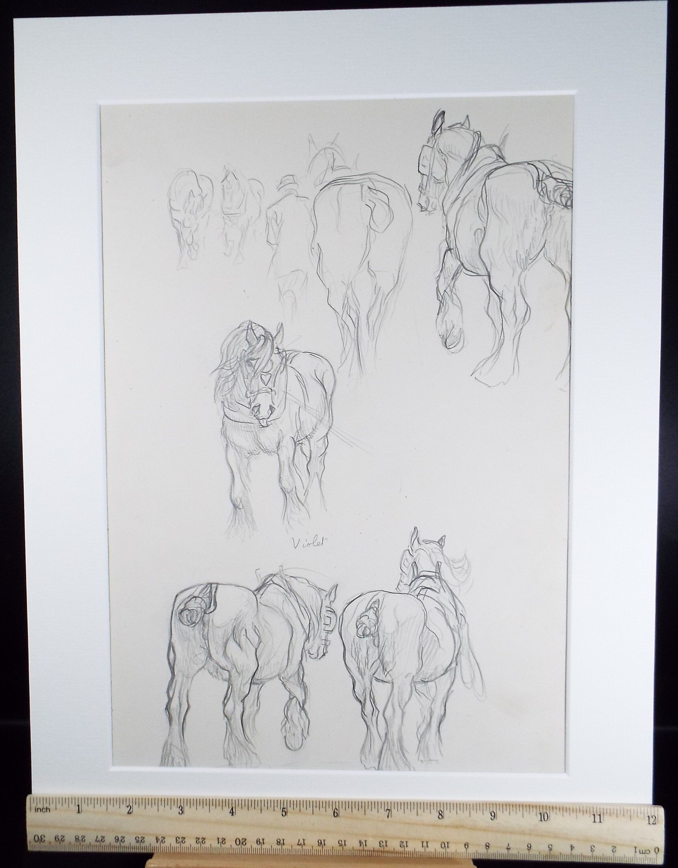 Original Pencil Sketch,'Study Heavy Horses', Helen Collins (1921-1990), circa 1938/9