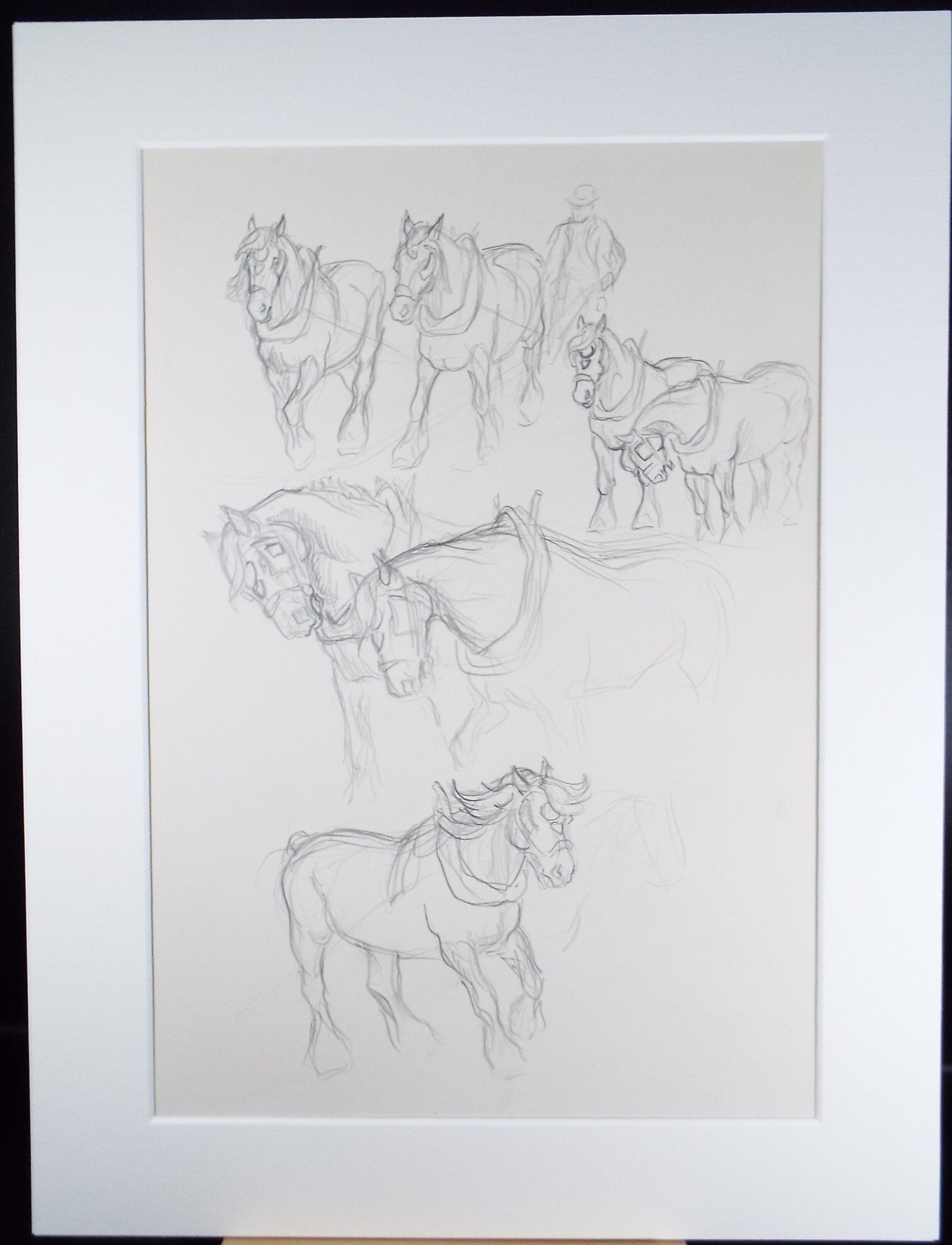 Original Pencil Sketch,'Study Heavy Horses', Helen Collins (1921-1990), circa 1938/9