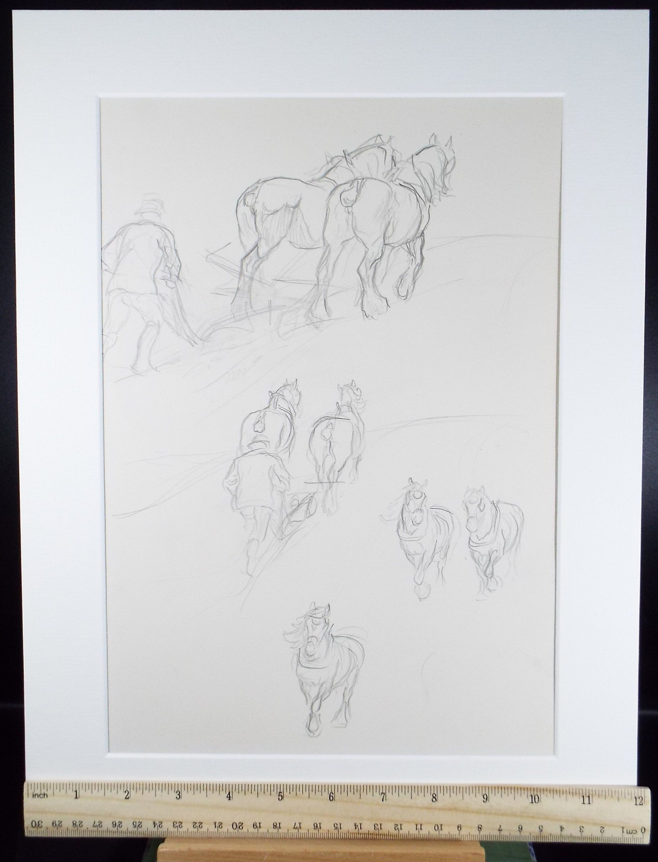 Original Pencil Sketch,'Study Heavy Horses', Helen Collins (1921-1990), circa 1938/9