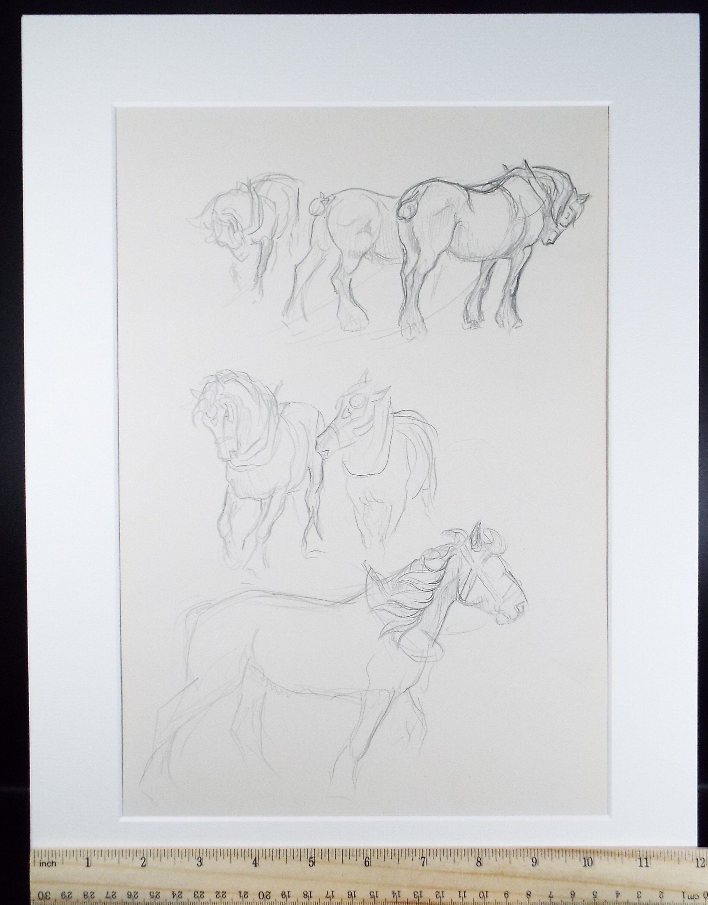 Original Pencil Sketch,'Study Heavy Horses', Helen Collins (1921-1990), circa 1938/9
