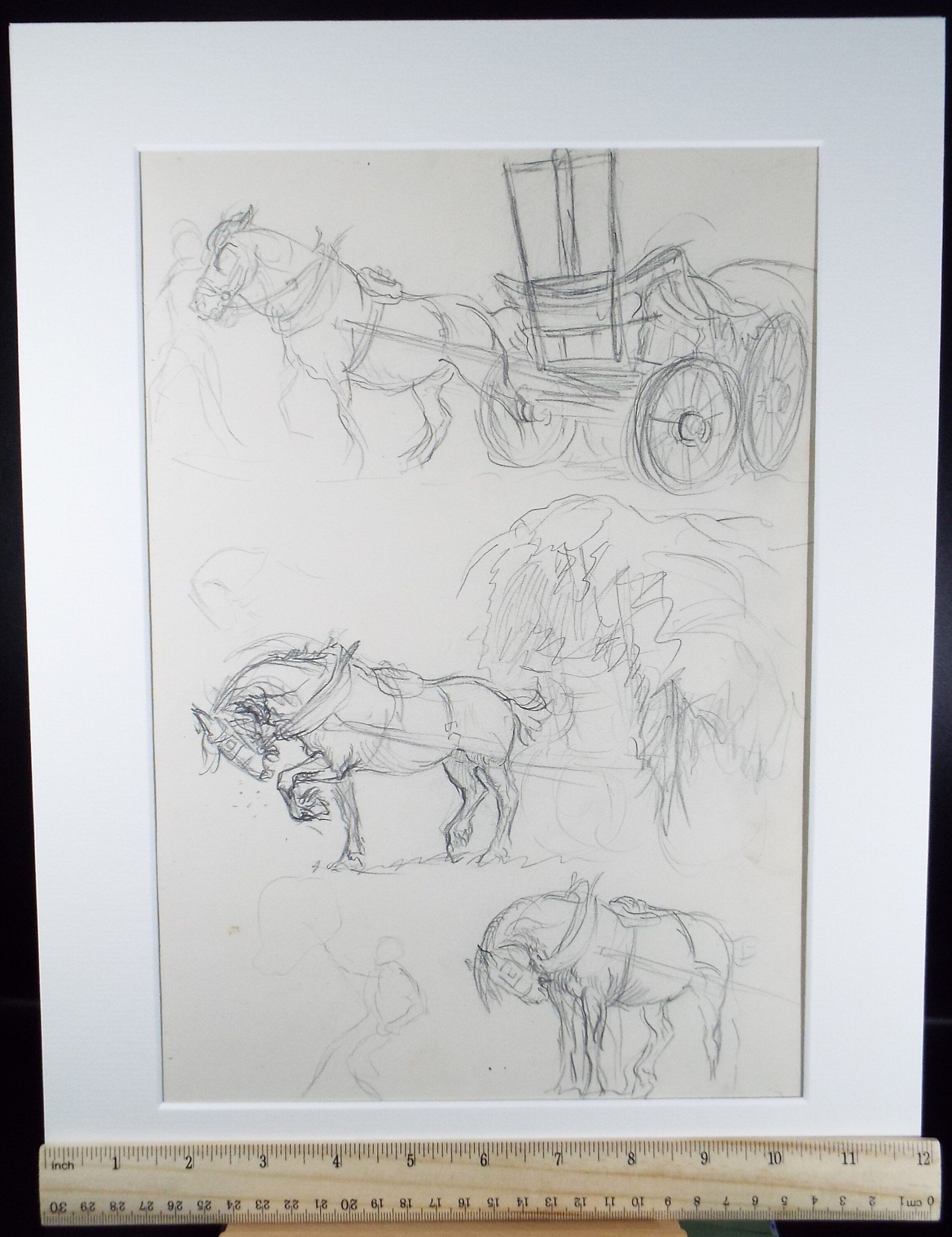 Original Pencil Sketch,'Study of Heavy Horses', Helen Collins (1921-1990), circa 1938/9