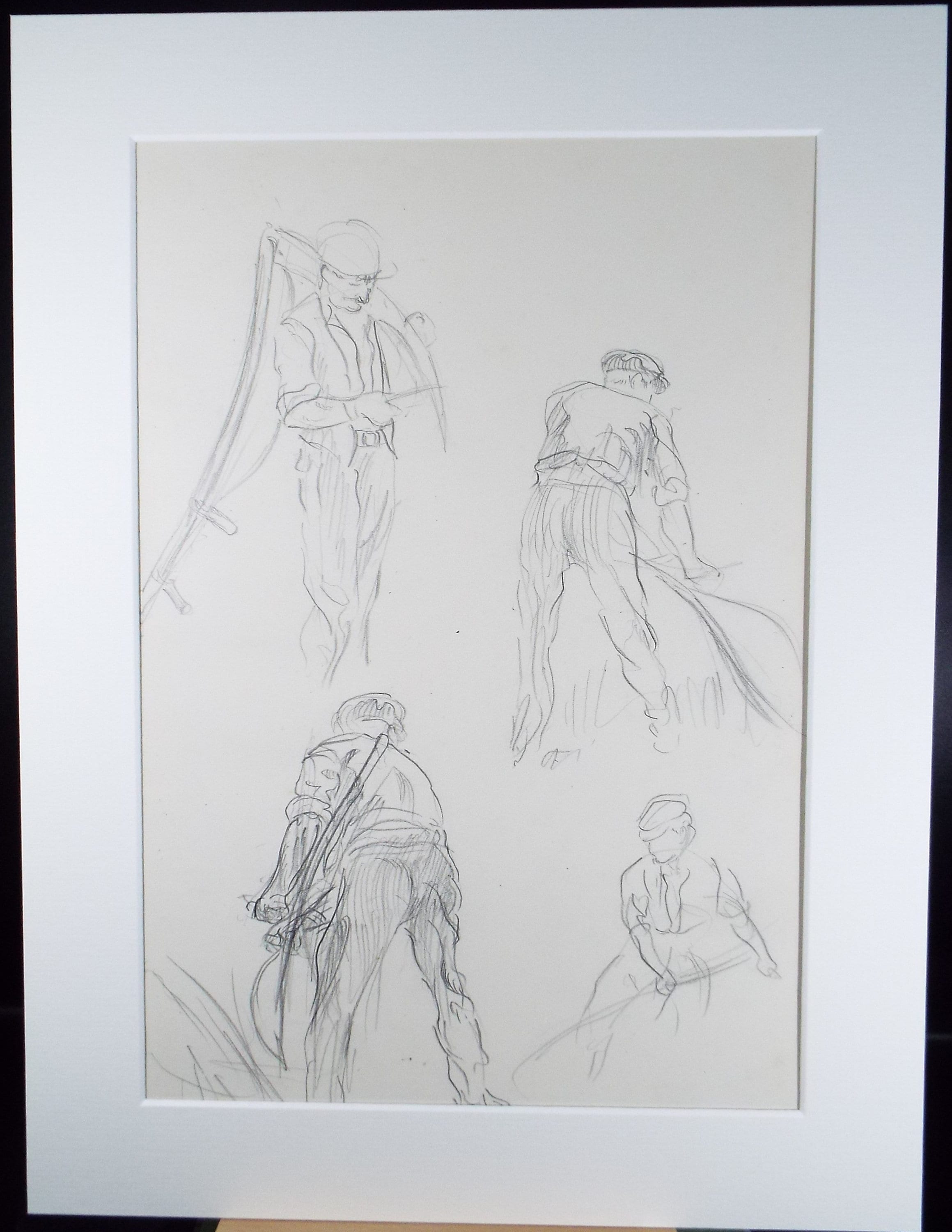 Original Pencil Sketch,'Study of Farm Workers', Helen Collins (1921-1990), circa 1938/9
