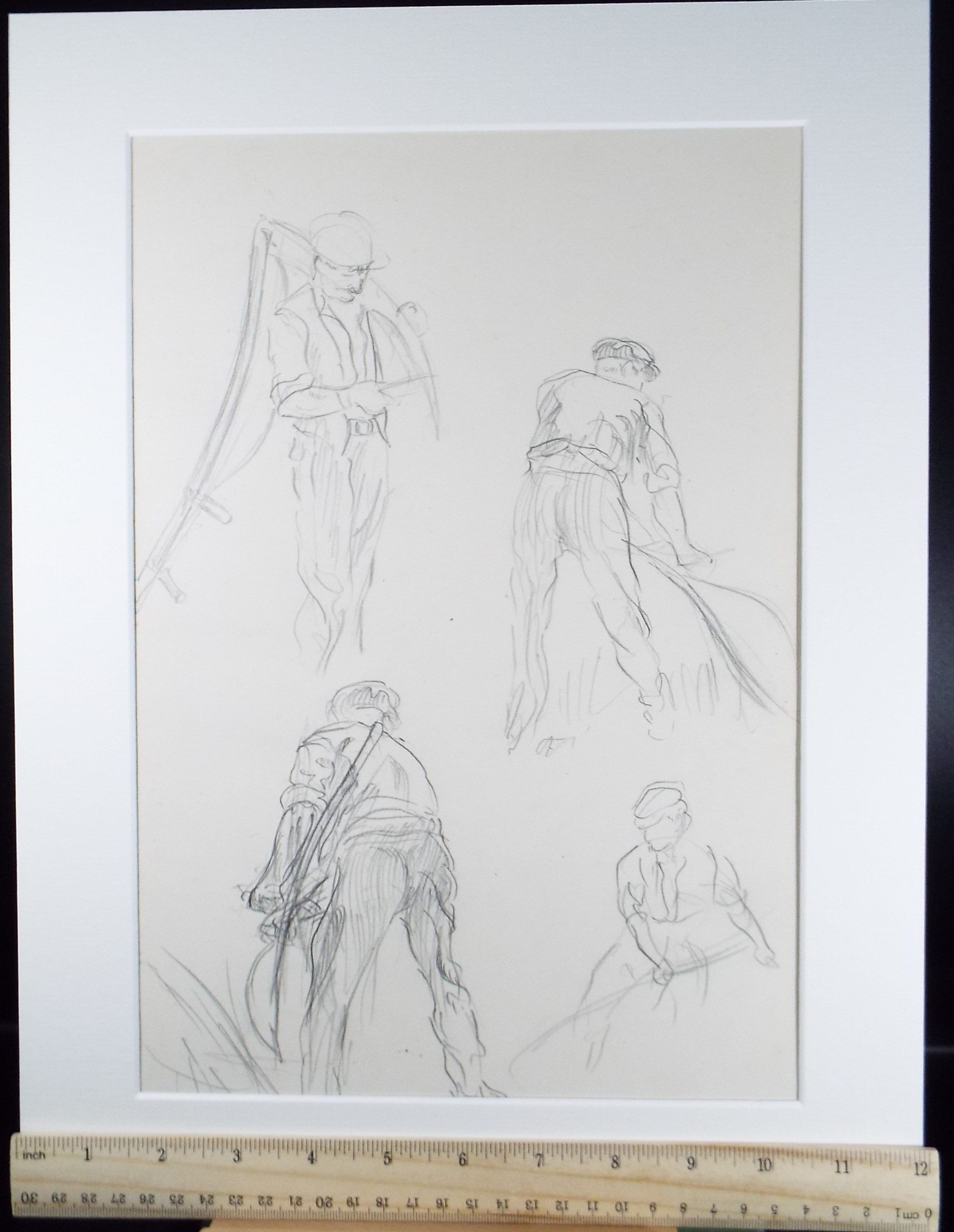 Original Pencil Sketch,'Study of Farm Workers', Helen Collins (1921-1990), circa 1938/9