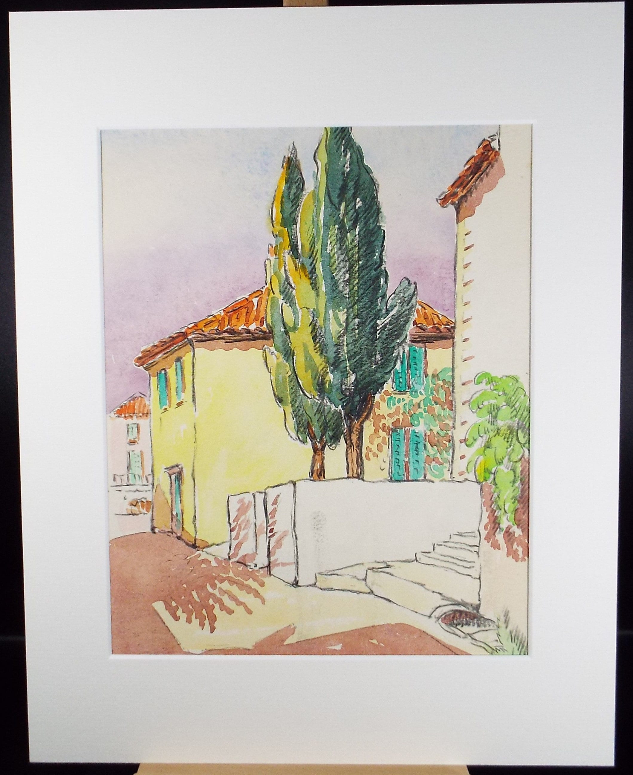 Original Watercolour & ink, 'Continental Villas', Cicely Glyn de Beers (1891-1973), Circa 1970's