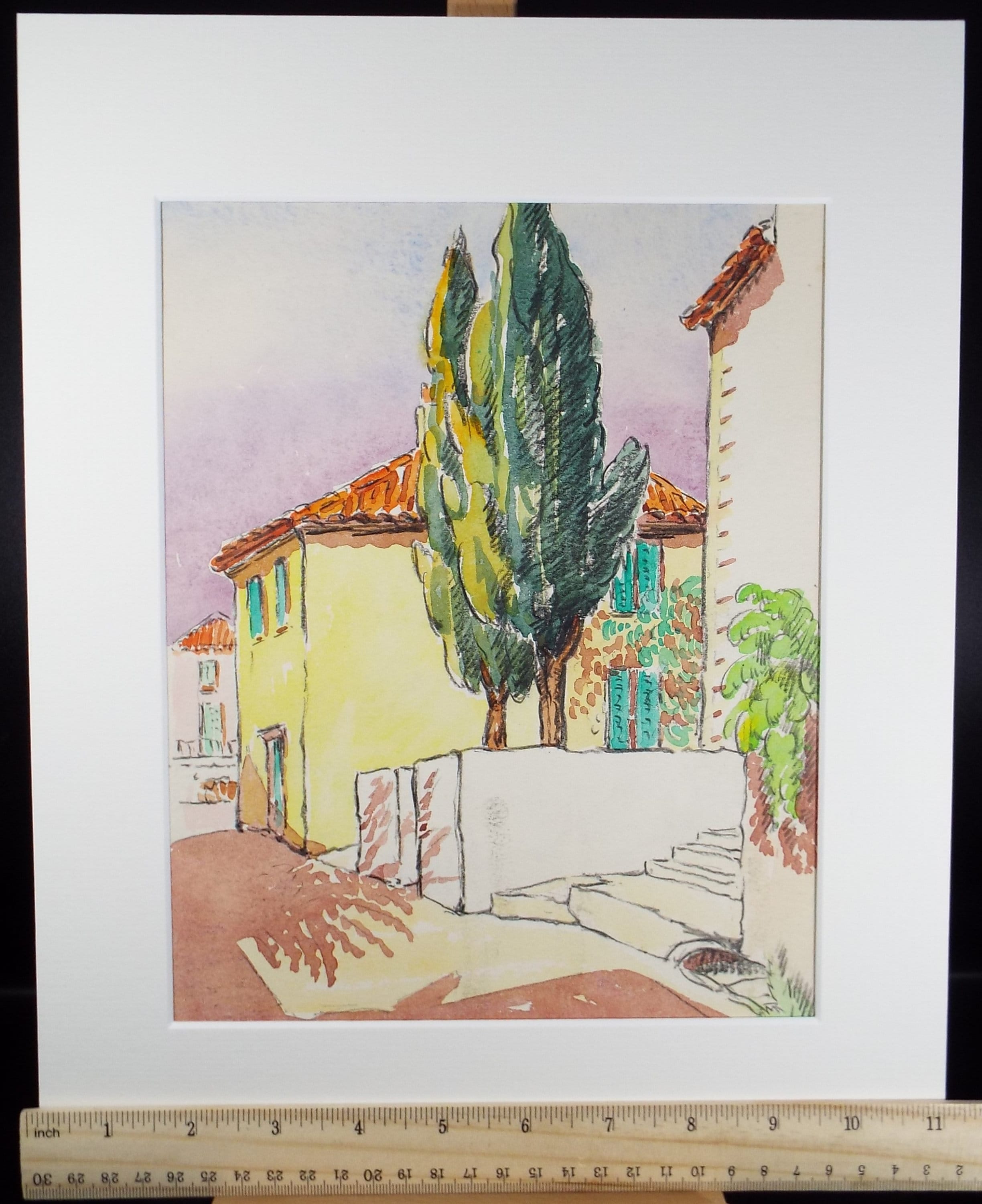 Original Watercolour & ink, 'Continental Villas', Cicely Glyn de Beers (1891-1973), Circa 1970's