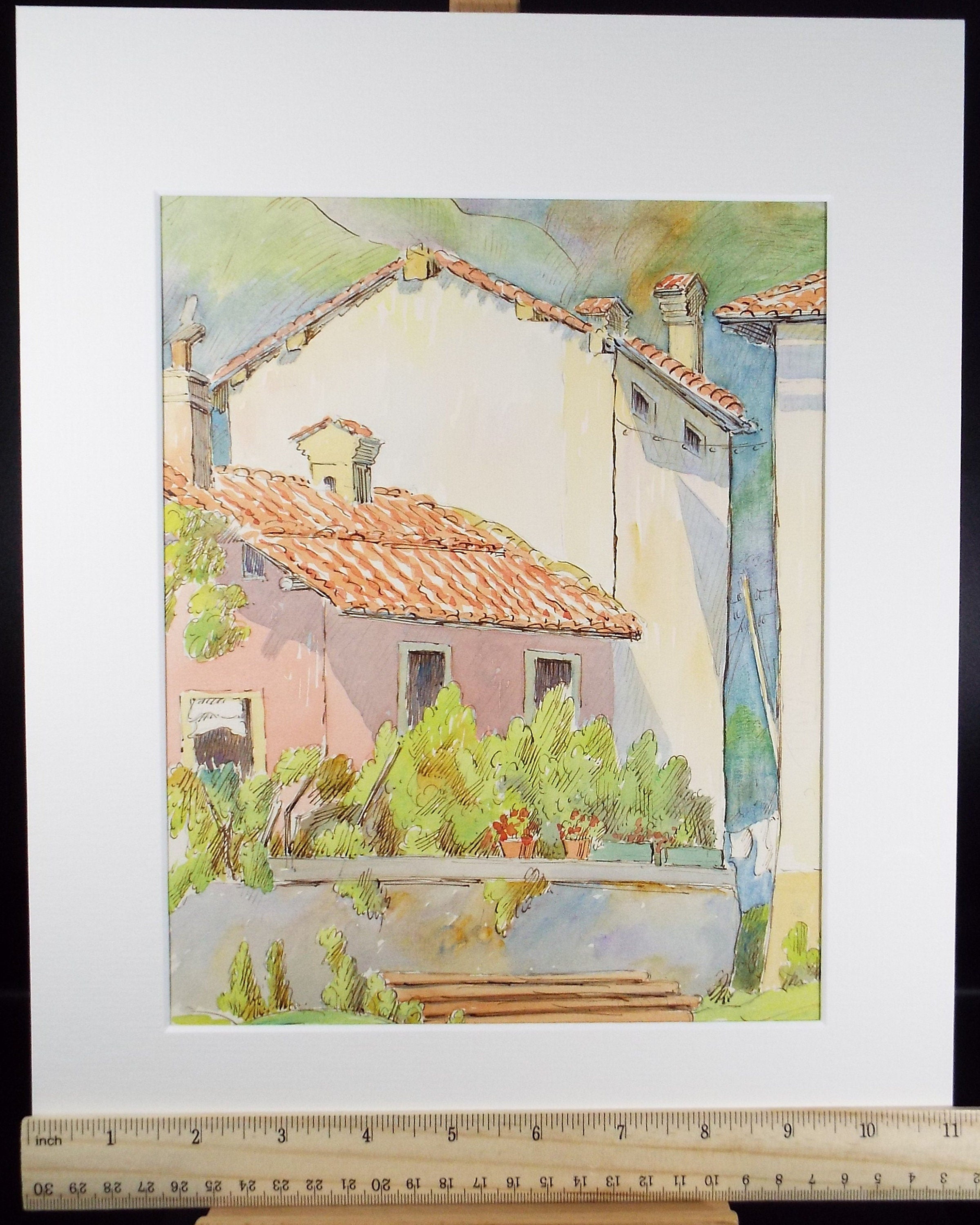 Original Watercolour & ink, 'Menaggio, Italy', Cicely Glyn de Beers (1891-1973), Dated 1957