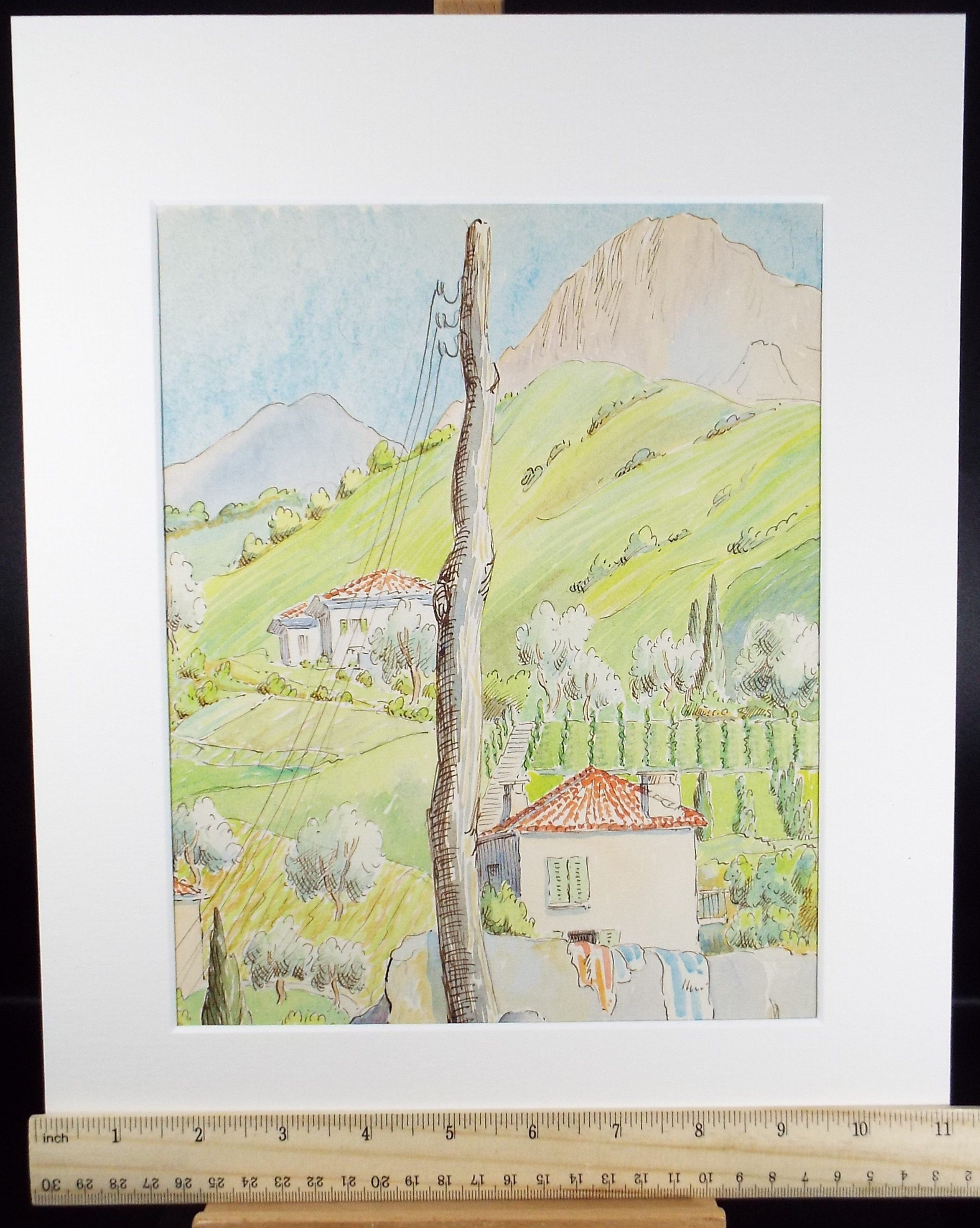 Original Watercolour & ink, 'Menaggio, Italy', Cicely Glyn de Beers (1891-1973), Dated 1957