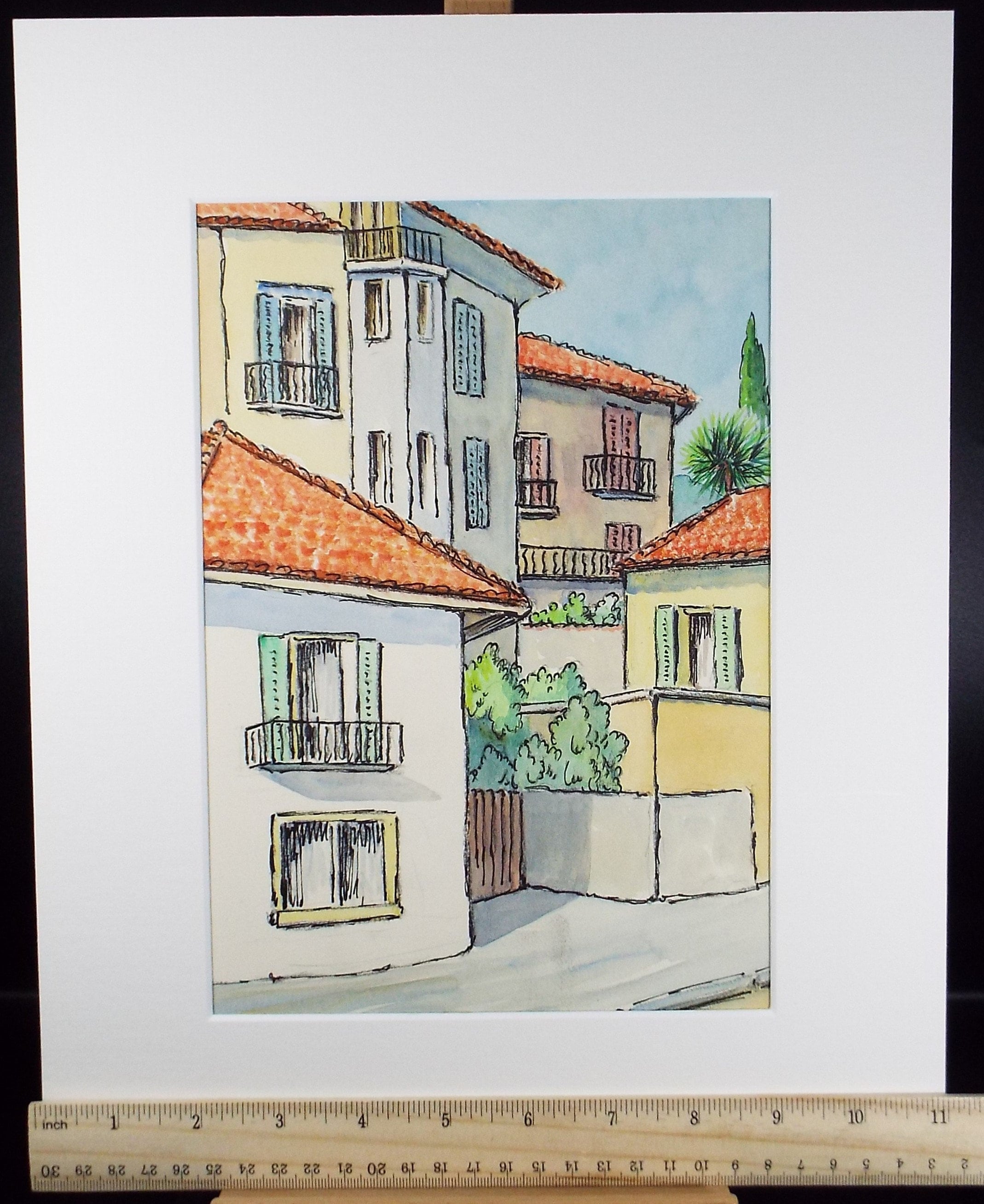 Original Watercolour & ink, 'Locarno, Switzerland', Cicely Glyn de Beers (1891-1973), Dated 1971