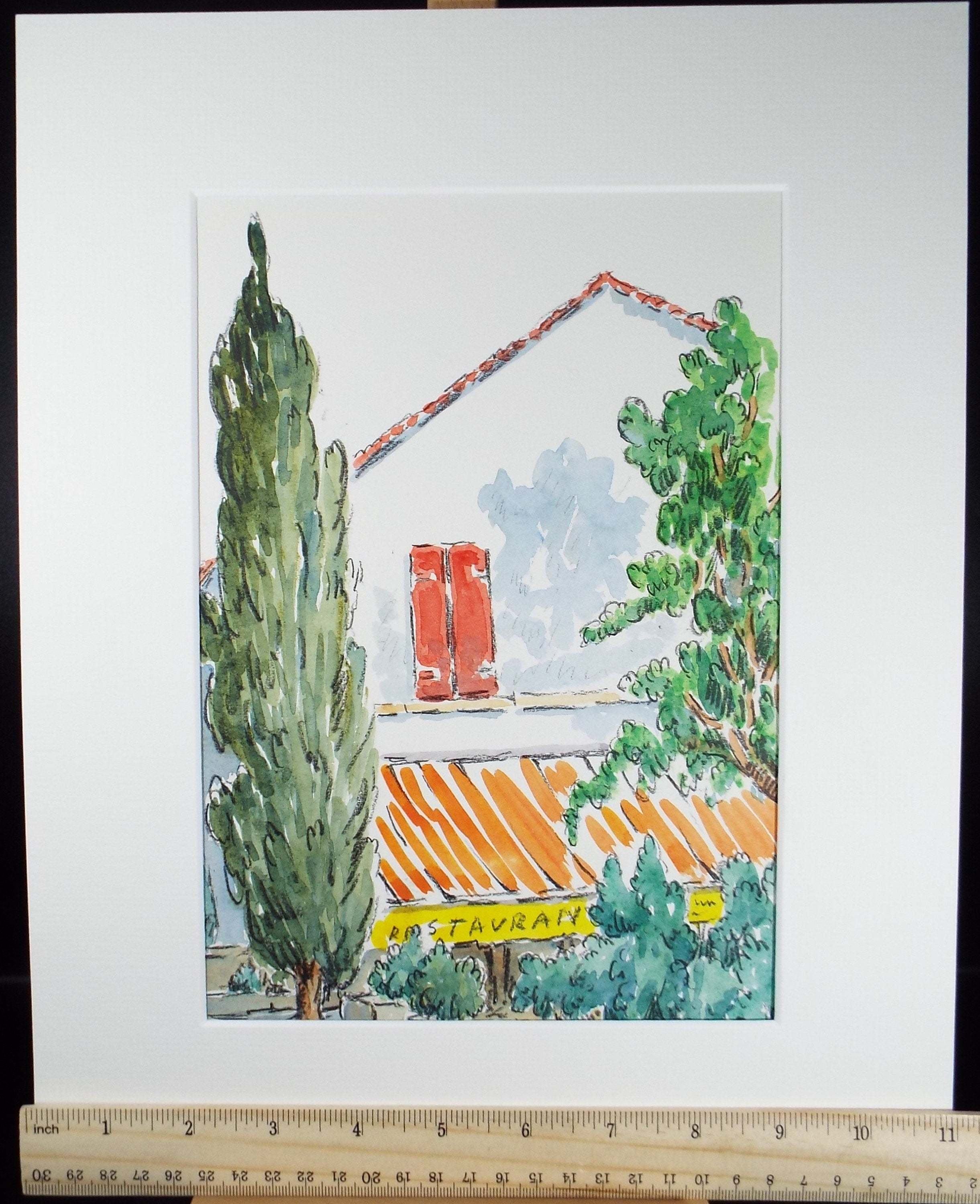 Original Watercolour & ink, 'La Lavandou', Cicely Glyn de Beers (1891-1973), Dated 1962