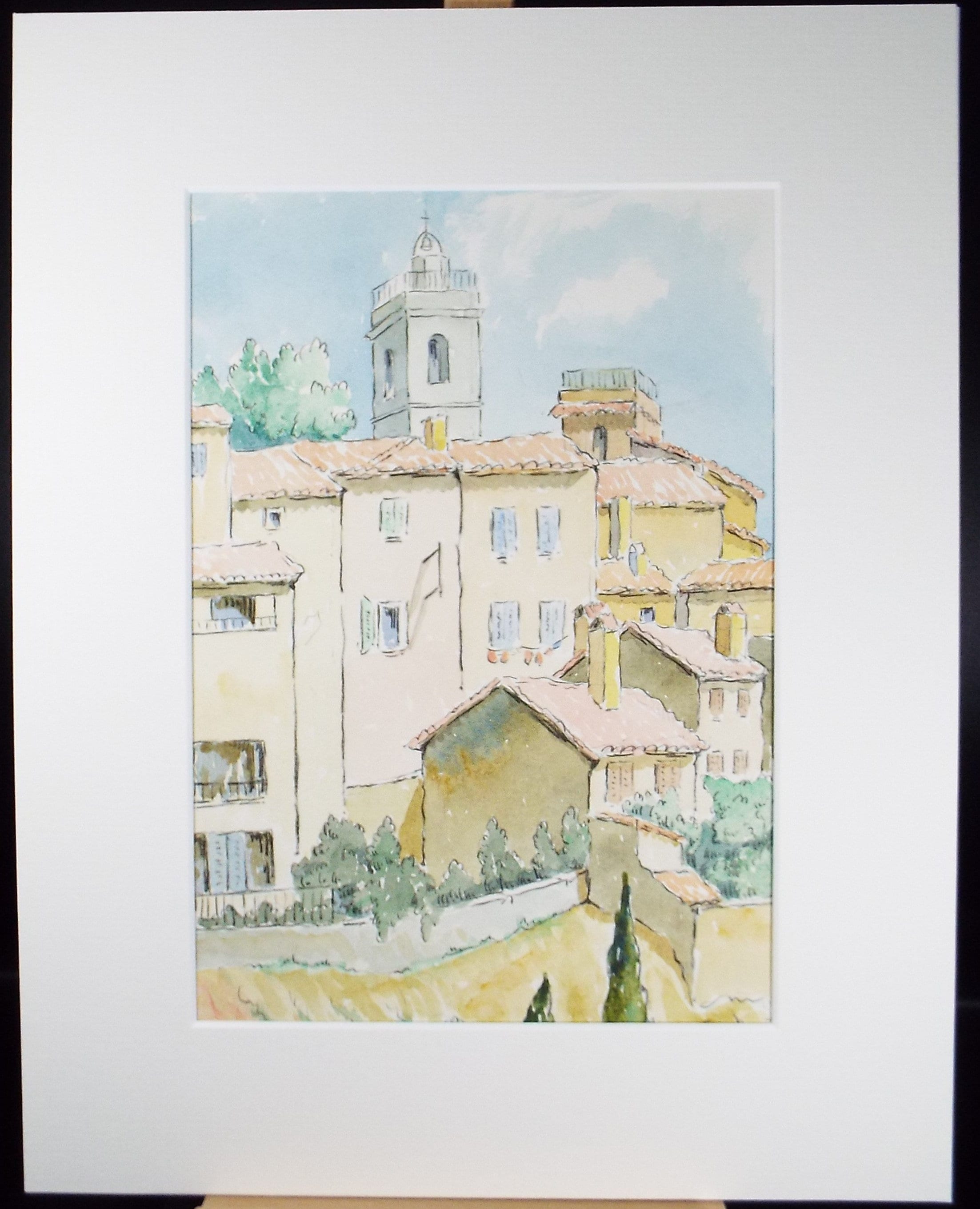 Original Watercolour & ink, 'Mougins', Cicely Glyn de Beers (1891-1973), Dated 1964