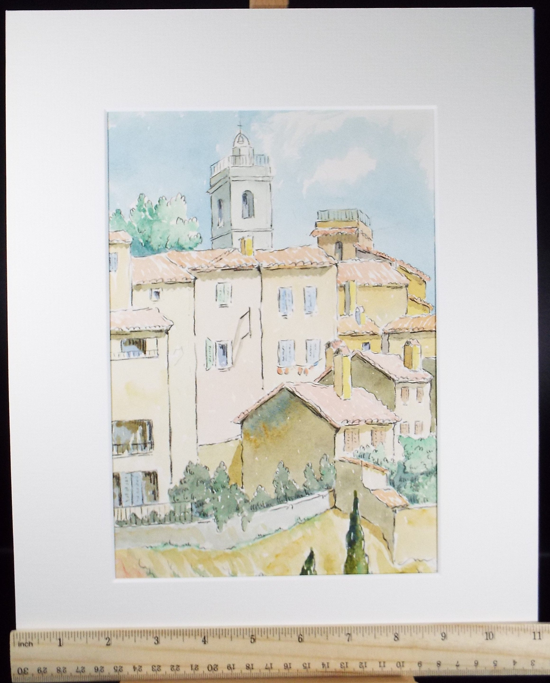 Original Watercolour & ink, 'Mougins', Cicely Glyn de Beers (1891-1973), Dated 1964