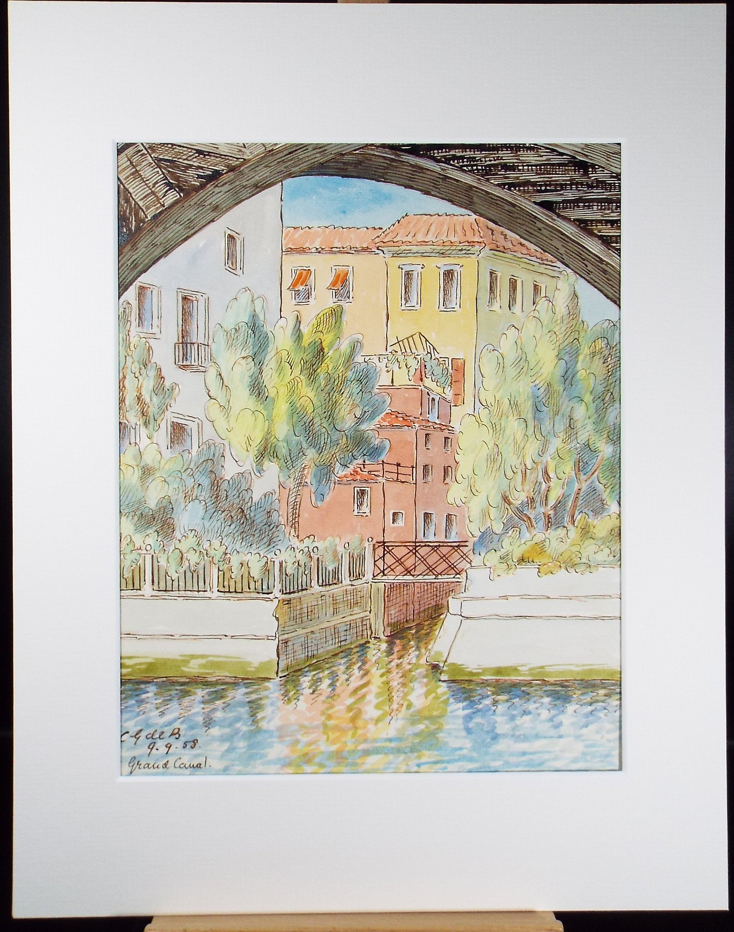 Original Watercolour & ink, 'Grand Canal, Venice', Cicely Glyn de Beers (1891-1973), Dated 1958