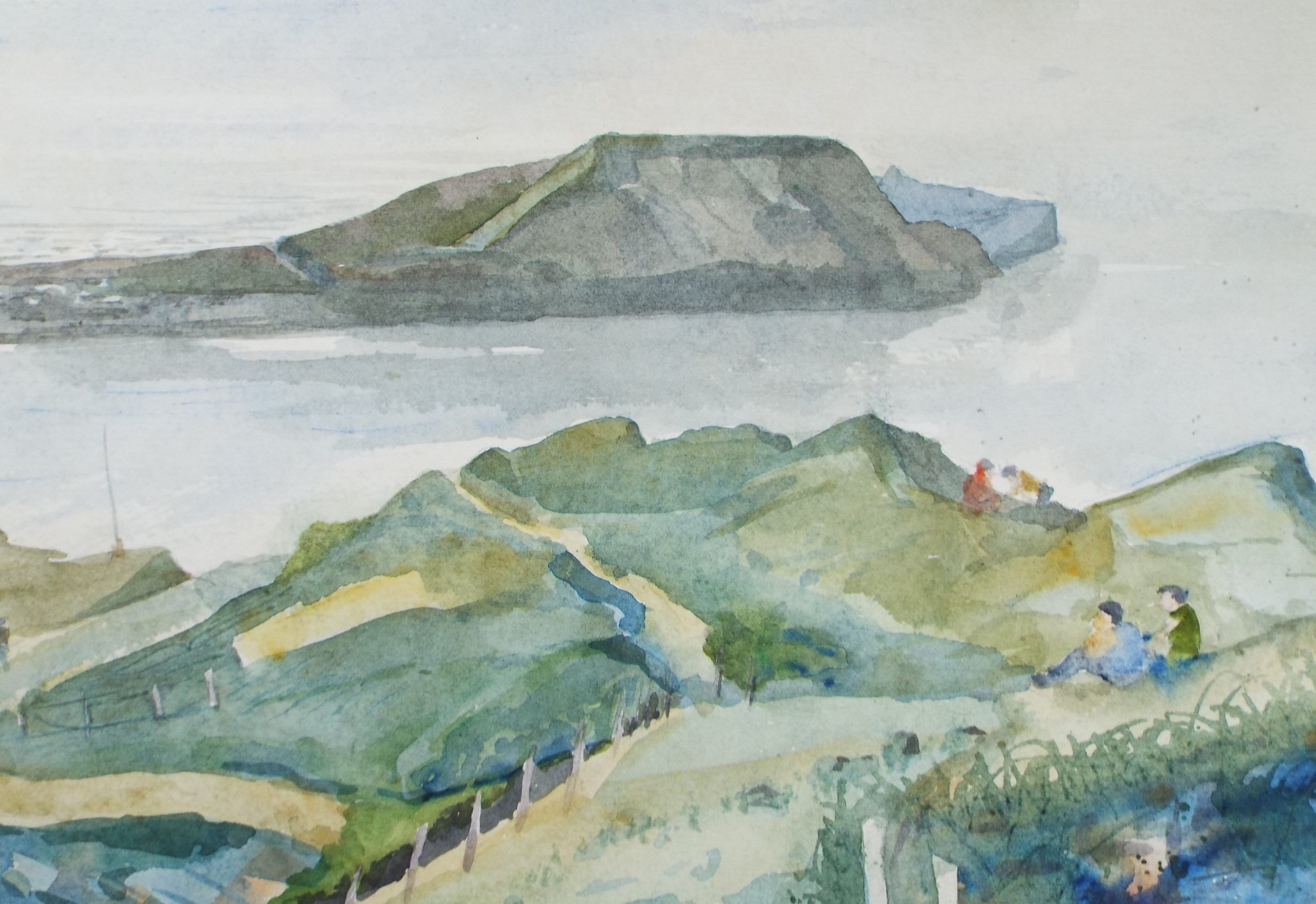 Original Watercolour on Paper, 'The Coast with figures', Leslie Duxbury ARCA (1921-2001), Circa 1950's