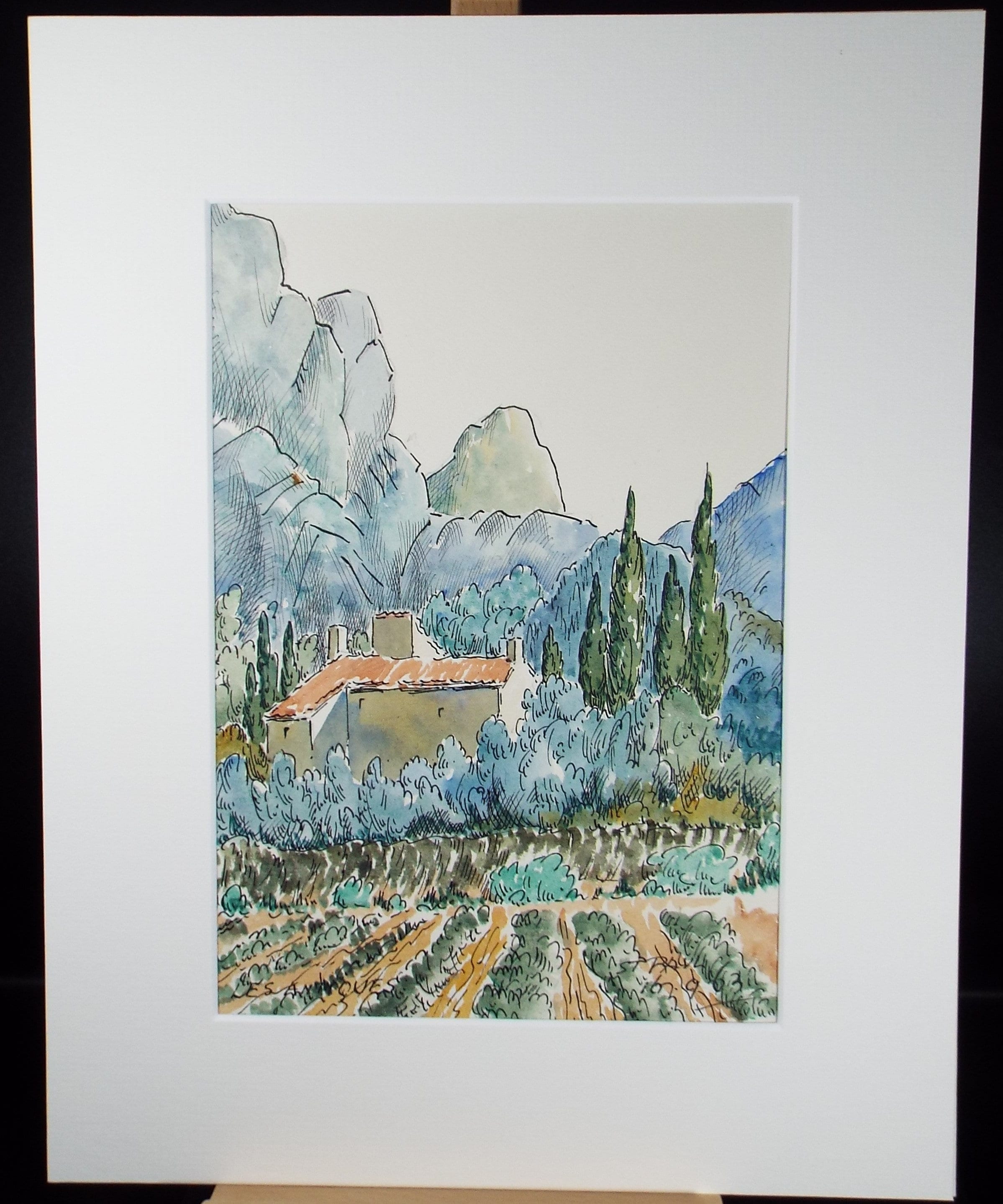 Original Watercolour & ink, 'Cabbage Field', Cicely Glyn de Beers (1891-1973), Circa 1950's