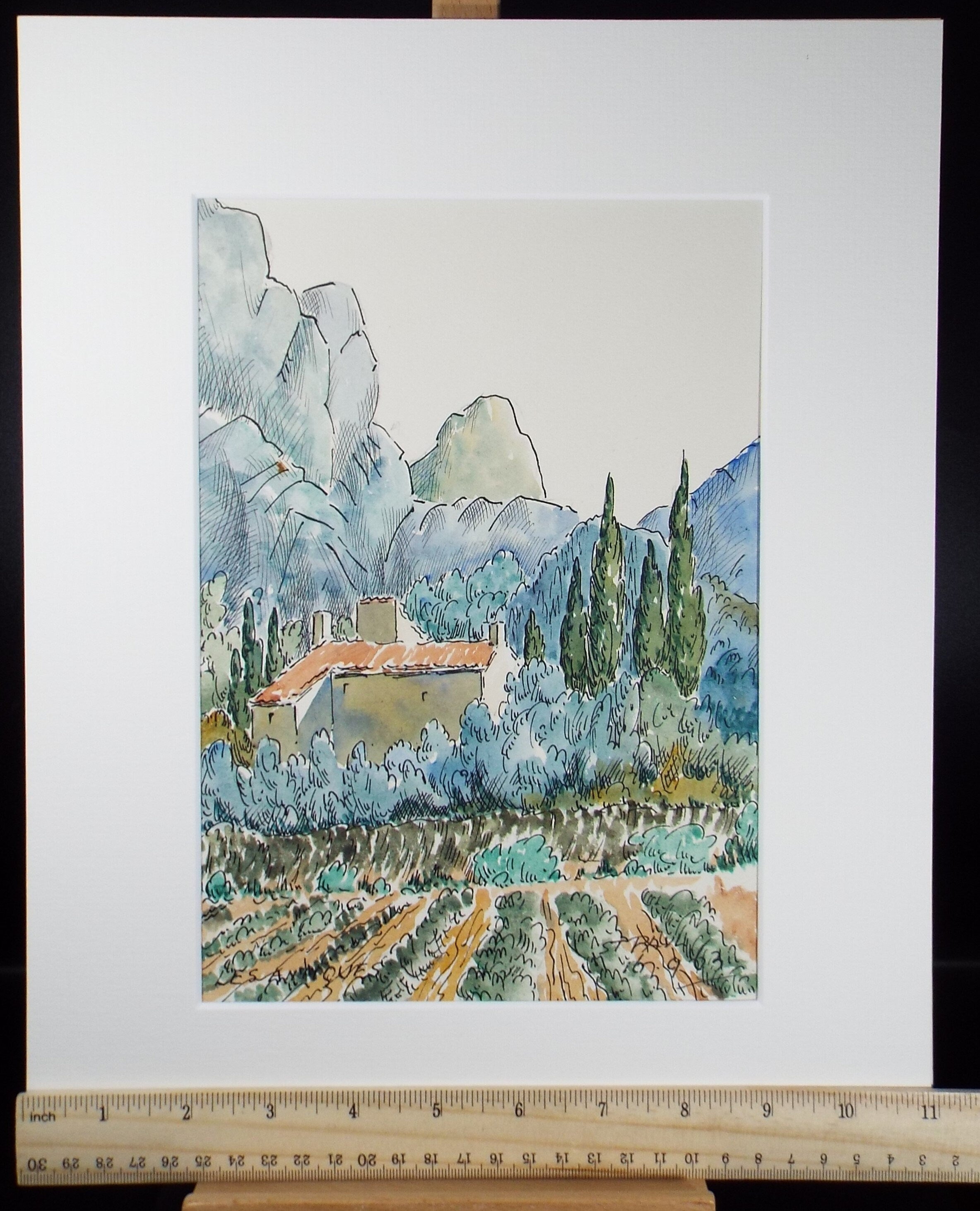 Original Watercolour & ink, 'Cabbage Field', Cicely Glyn de Beers (1891-1973), Circa 1950's