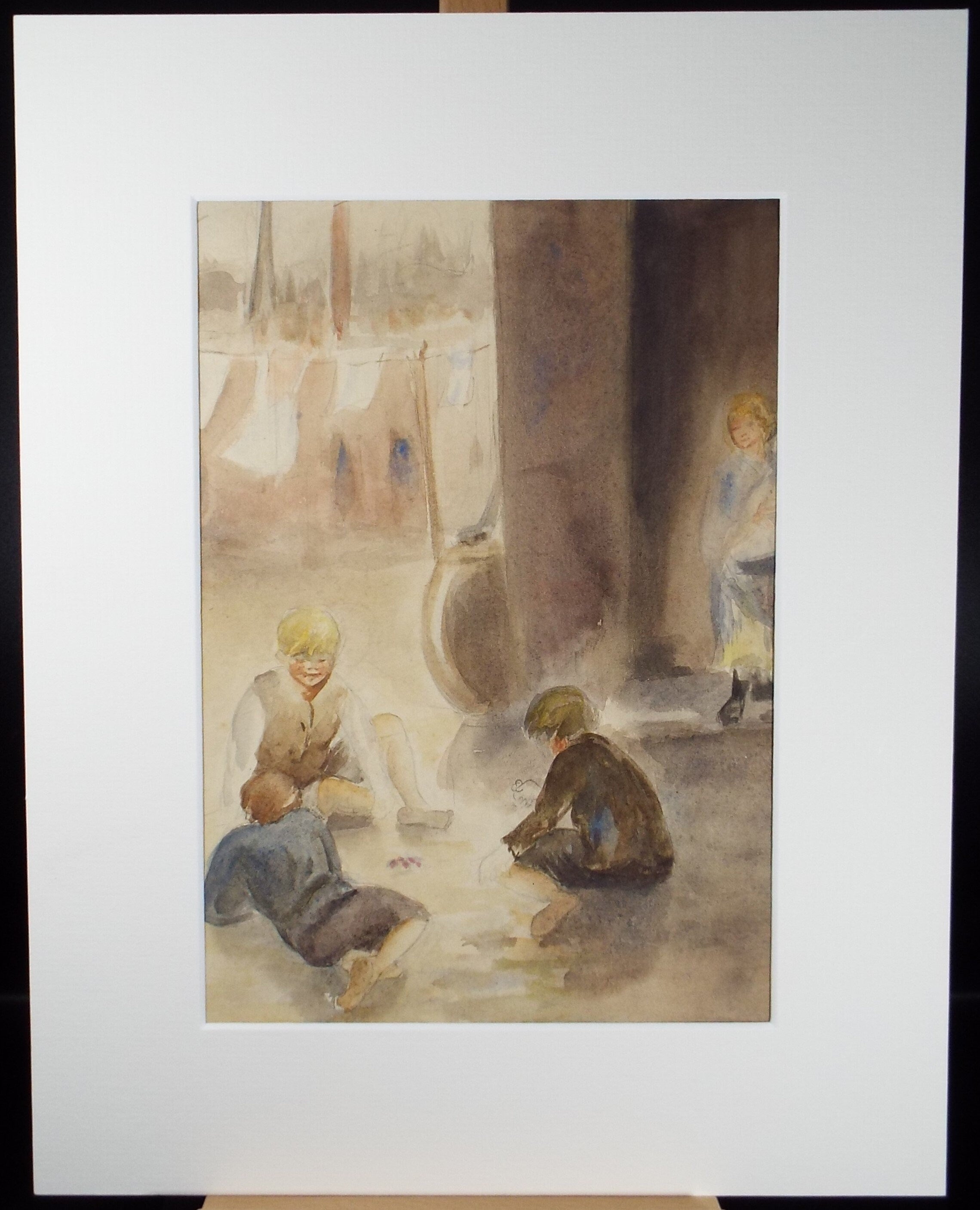 Original Watercolour on Paper, 'Boys playing Marbles', Lucie Cole-Hamilton (20th Century, British), circa 1915