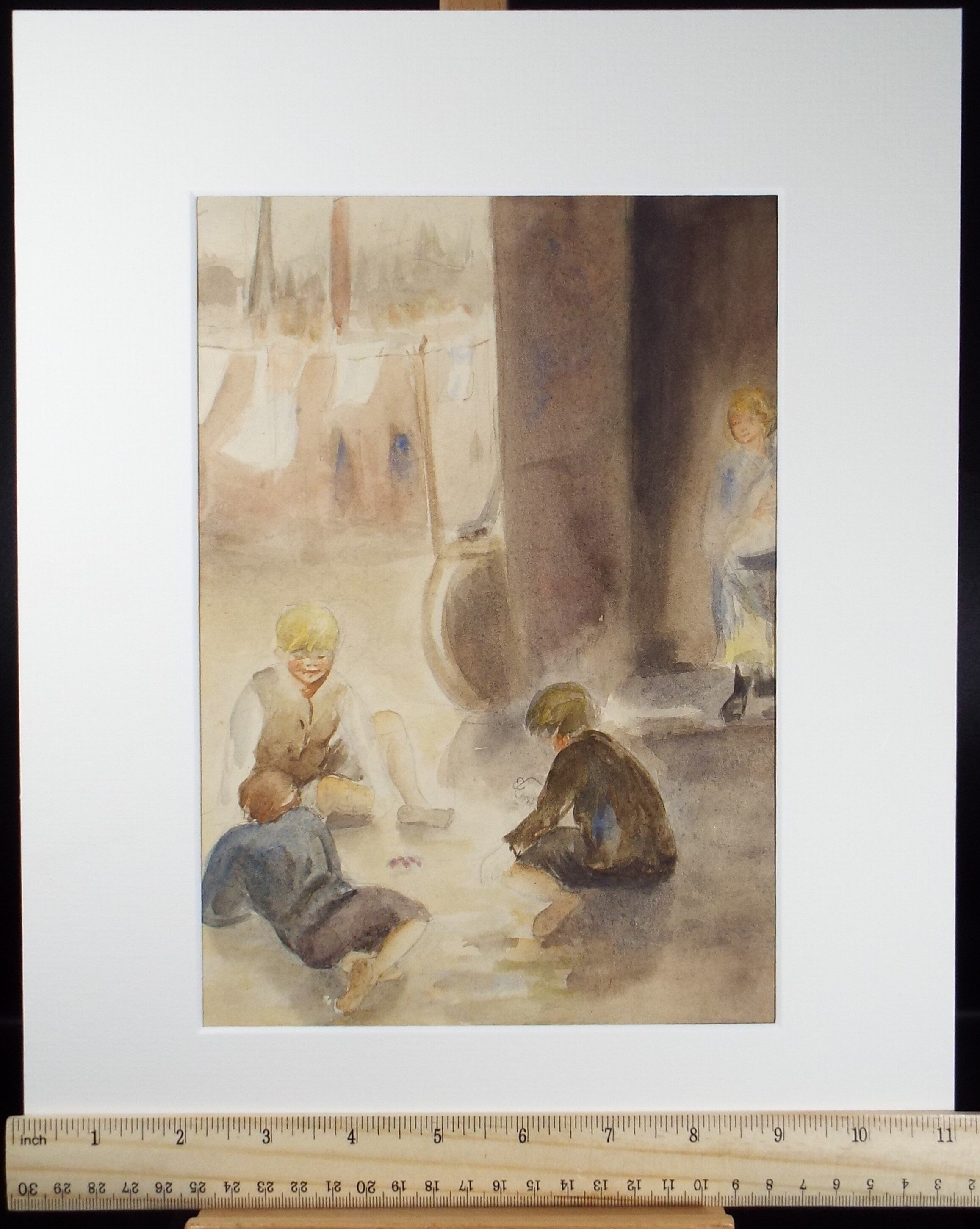 Original Watercolour on Paper, 'Boys playing Marbles', Lucie Cole-Hamilton (20th Century, British), circa 1915