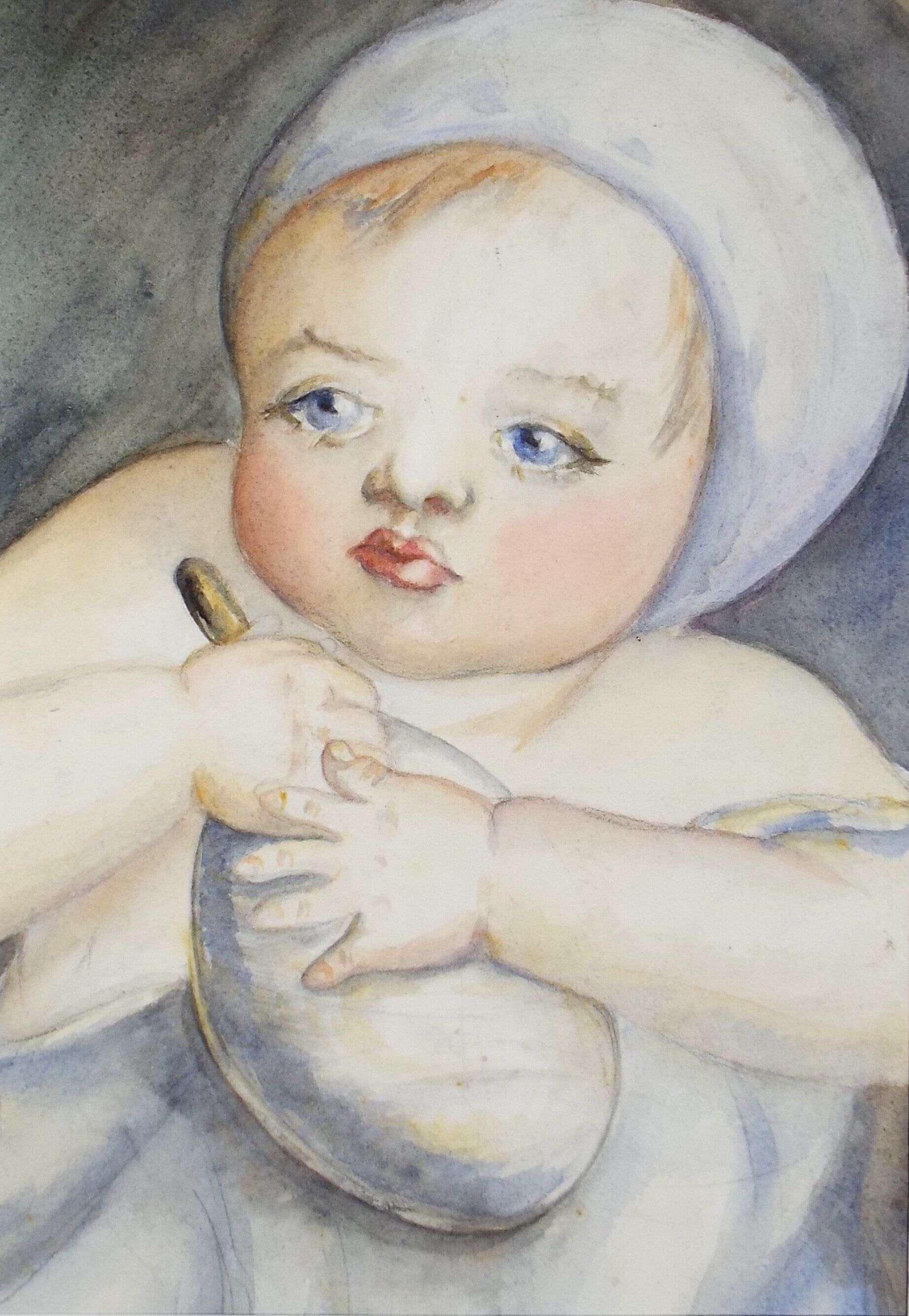 Original Watercolour on Paper, 'Portrait of a Baby', Lucie Cole-Hamilton (20th Century, British), circa 1915
