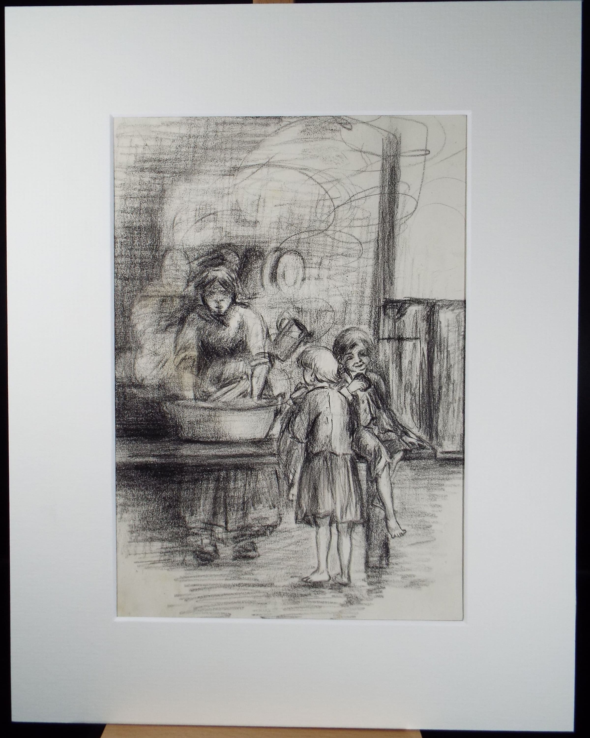 Original Pencil & Conte on Paper, 'Washing the Dishes', Lucie Cole-Hamilton (20th Century, British), circa 1915