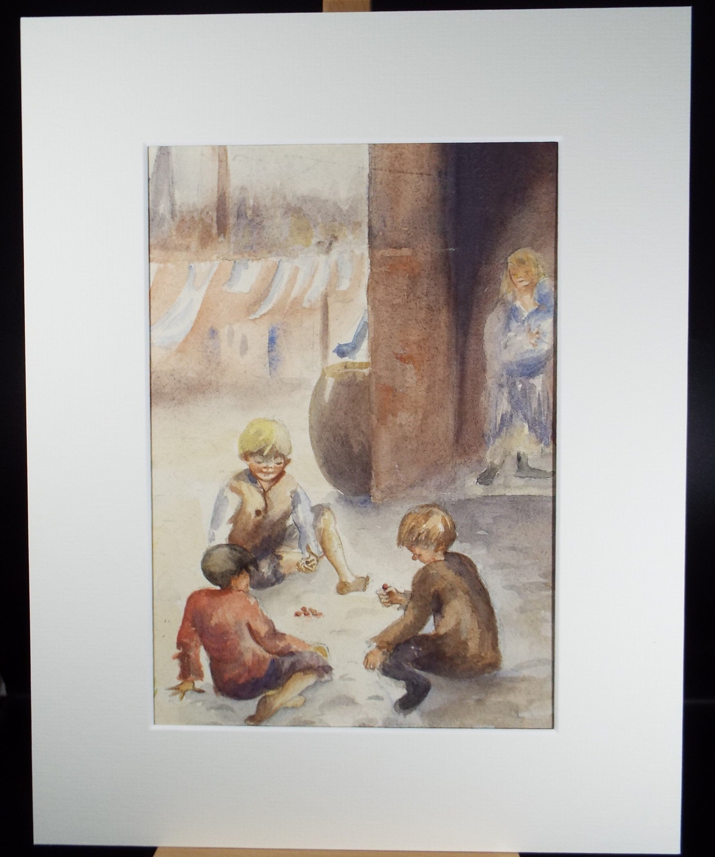 Original Watercolour on Paper, 'Boys Playing Marbles', Lucie Cole-Hamilton (20th Century, British), circa 1915