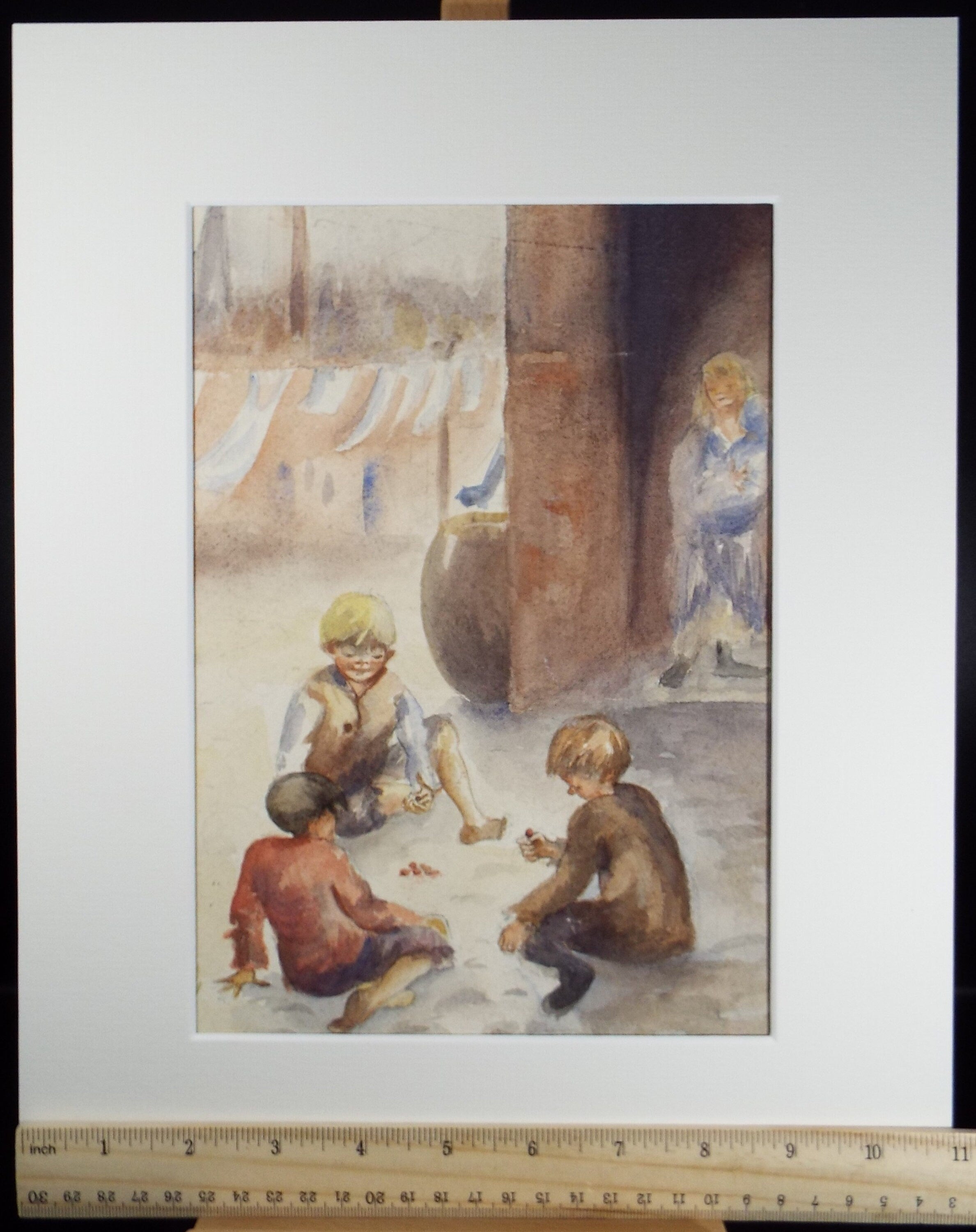 Original Watercolour on Paper, 'Boys Playing Marbles', Lucie Cole-Hamilton (20th Century, British), circa 1915
