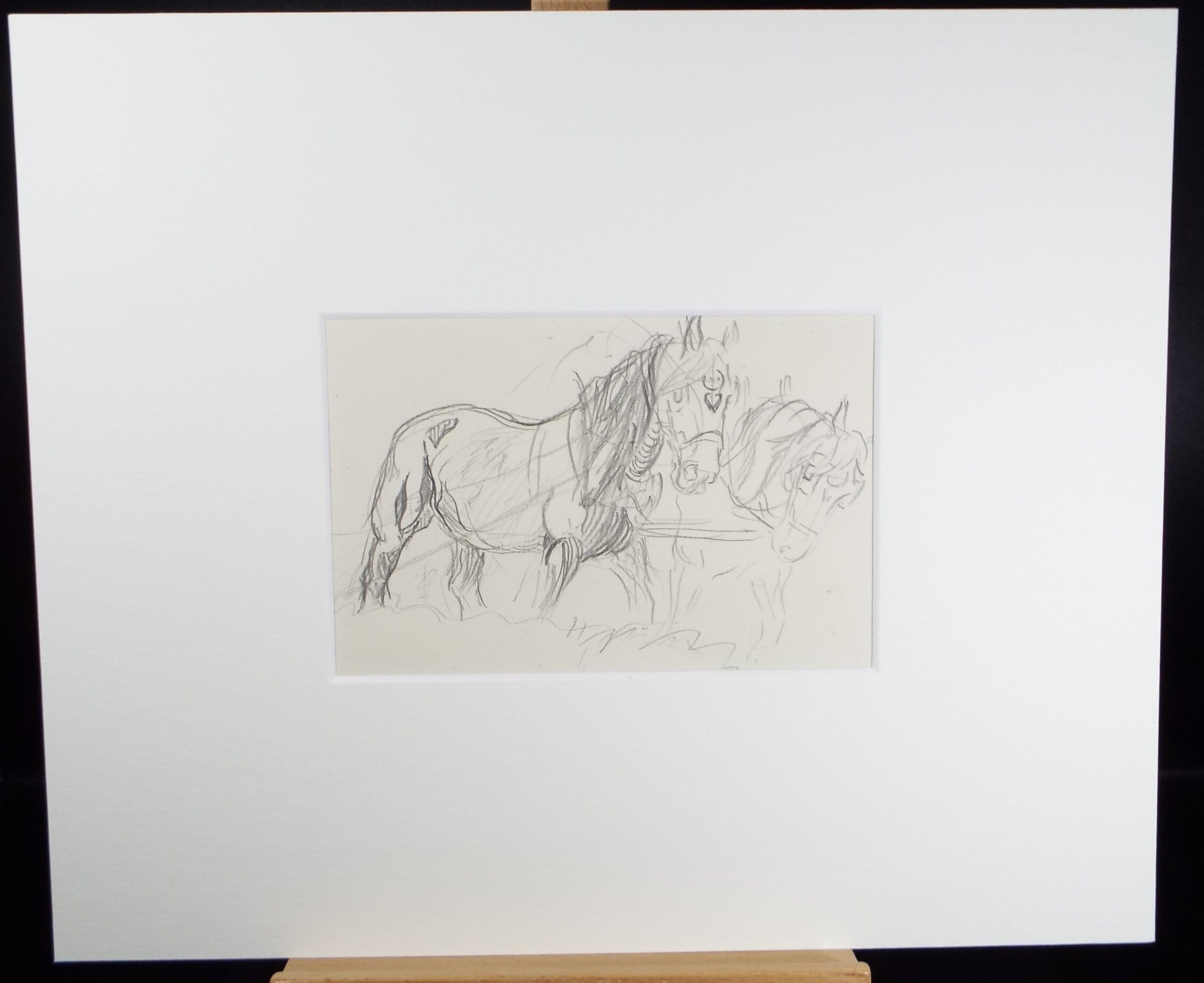 Original Pencil Sketch,'Study of Heavy Horses', Helen Collins (1921-1990), circa 1938/9