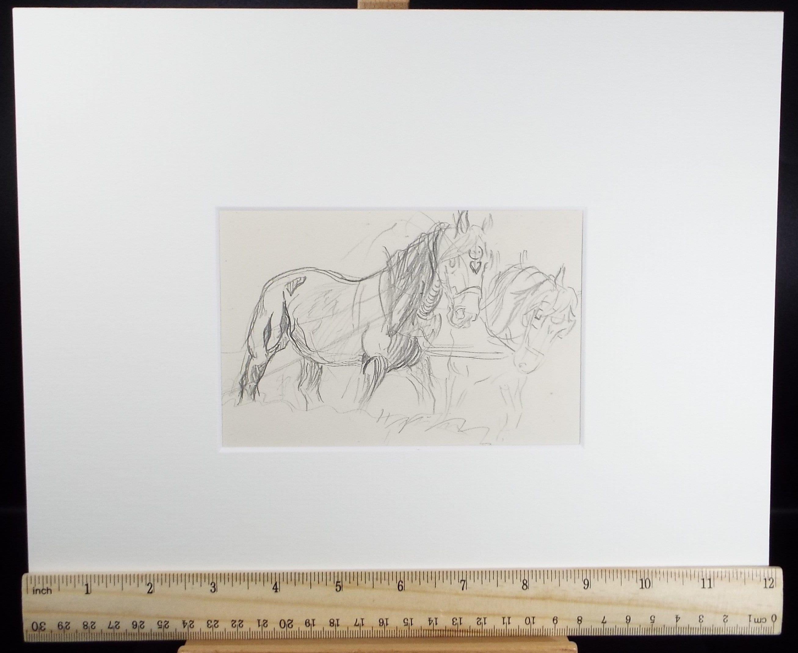 Original Pencil Sketch,'Study of Heavy Horses', Helen Collins (1921-1990), circa 1938/9