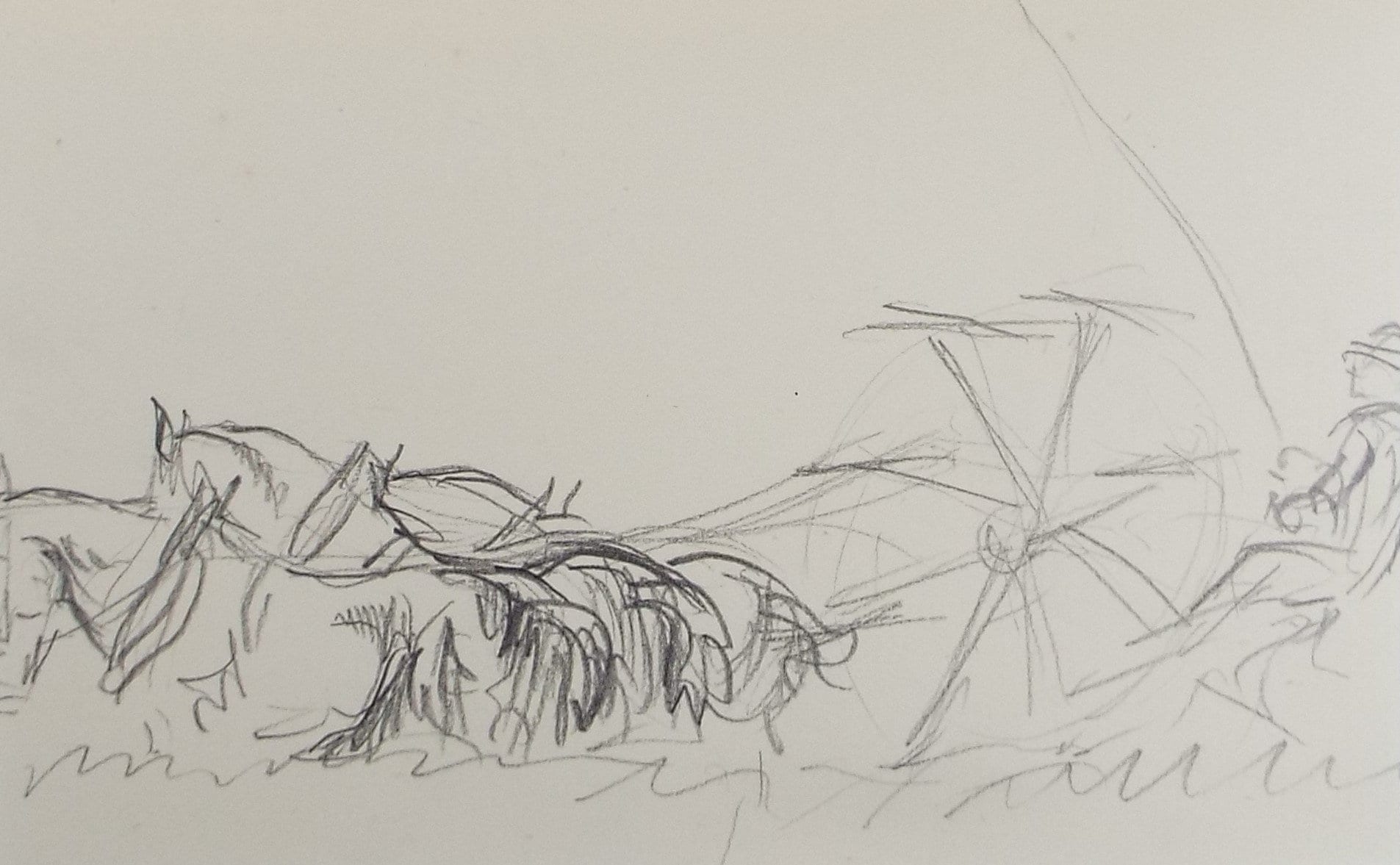 Original Pencil Sketch,'Harvesting with Heavy Horses', Helen Collins (1921-1990), circa 1938/9