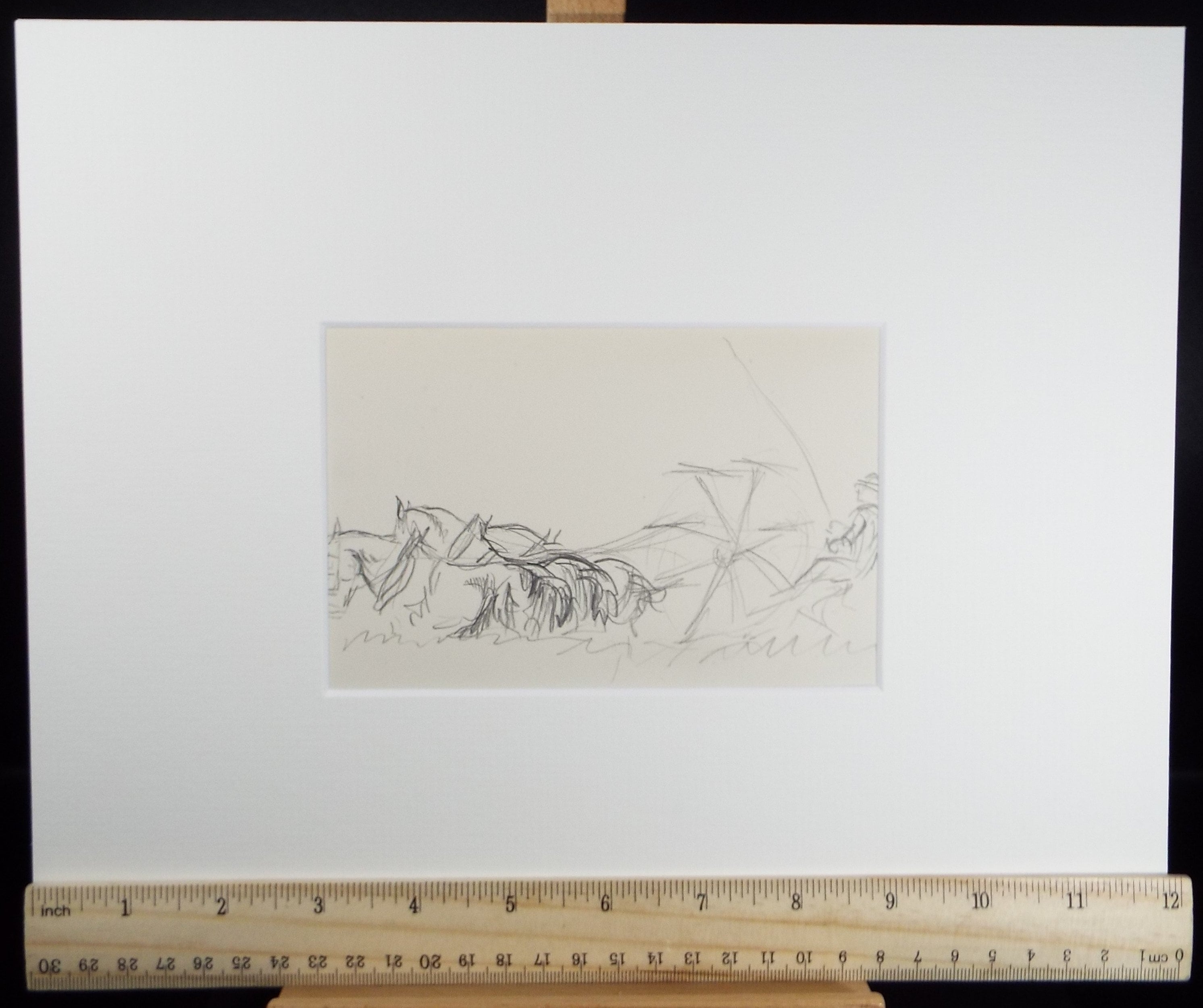 Original Pencil Sketch,'Harvesting with Heavy Horses', Helen Collins (1921-1990), circa 1938/9