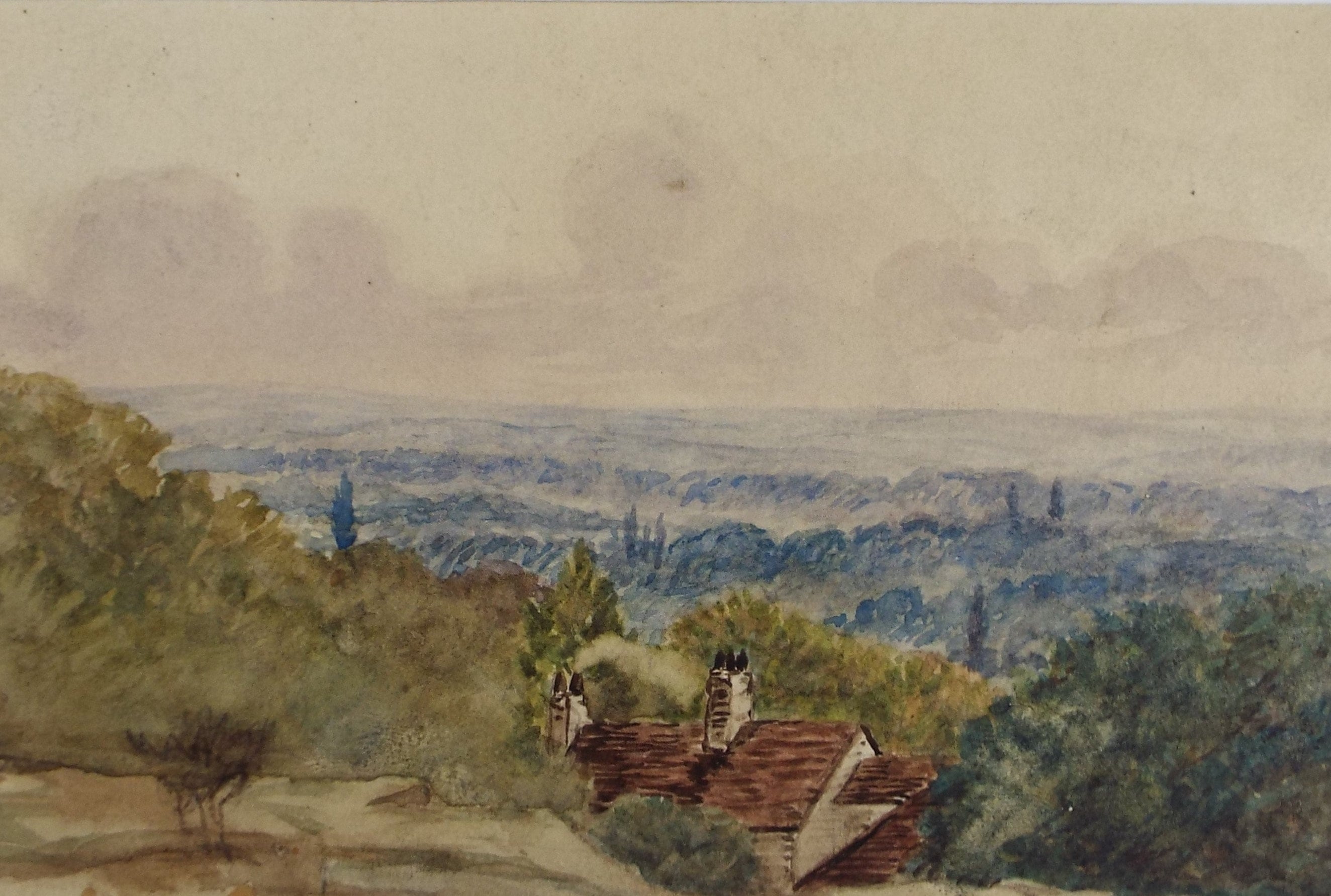 Original Watercolour, 'View from the hill', Late 19th Century, Artist Unknown
