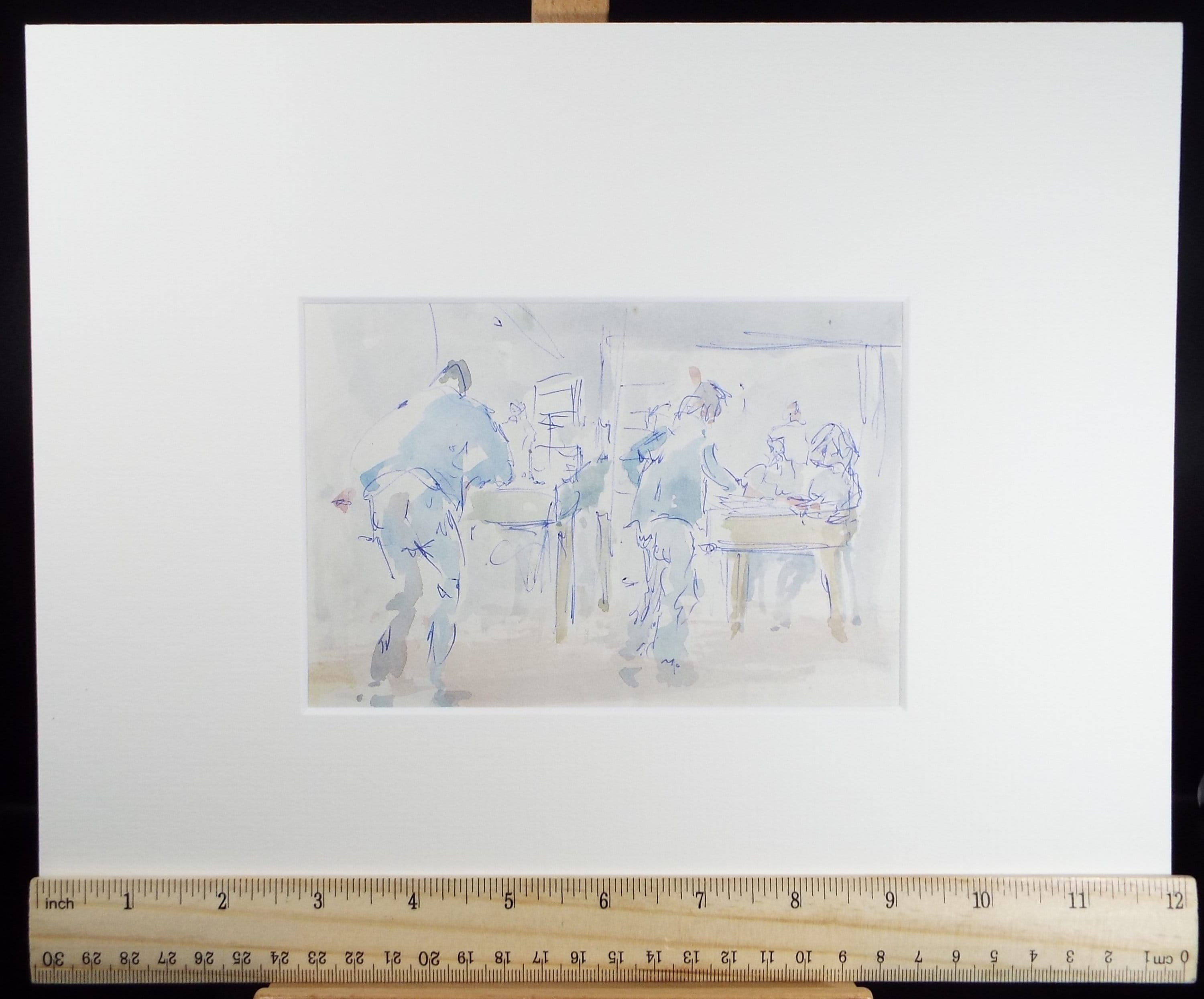 Original Watercolour & ink drawing, 'Hospital Figures', Hugh McKenzie (1909-2005), Mid 20th Century