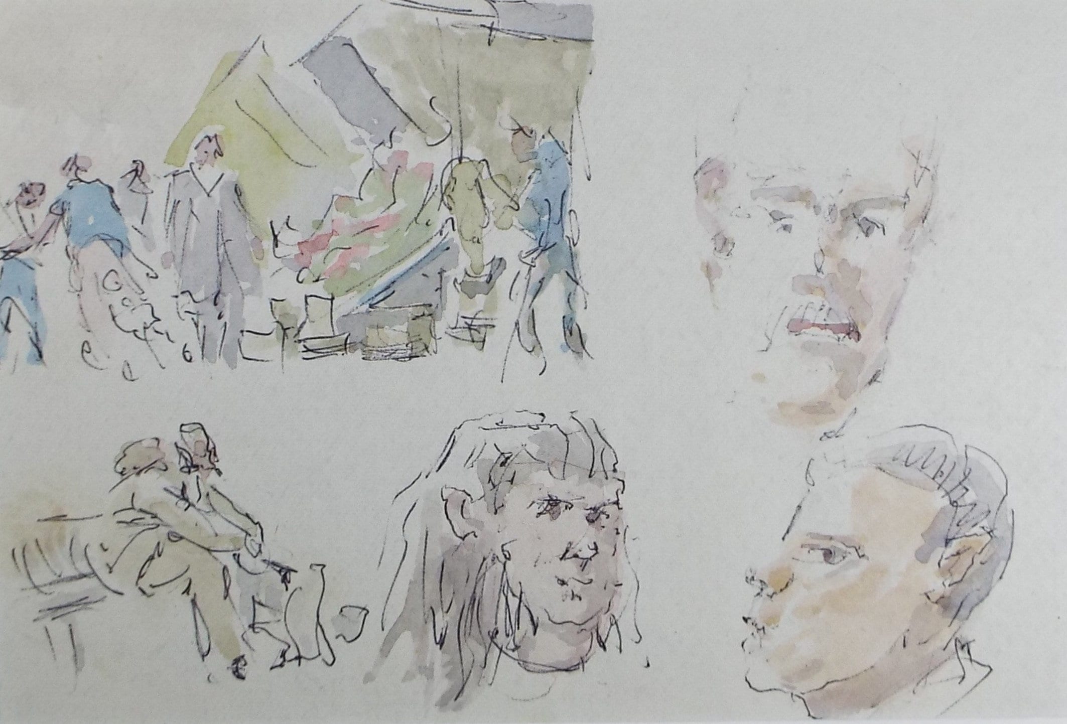 Original Watercolour & ink drawing, 'Figure Studies', Hugh McKenzie (1909-2005), Mid 20th Century