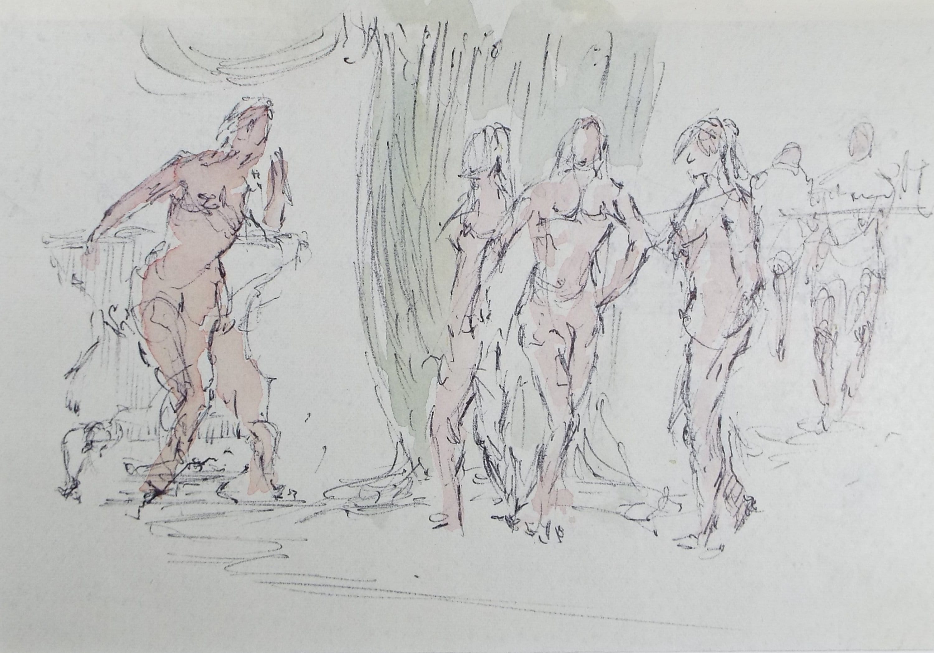 Original Watercolour & ink drawing, 'Figure Studies', Hugh McKenzie (1909-2005), Mid 20th Century