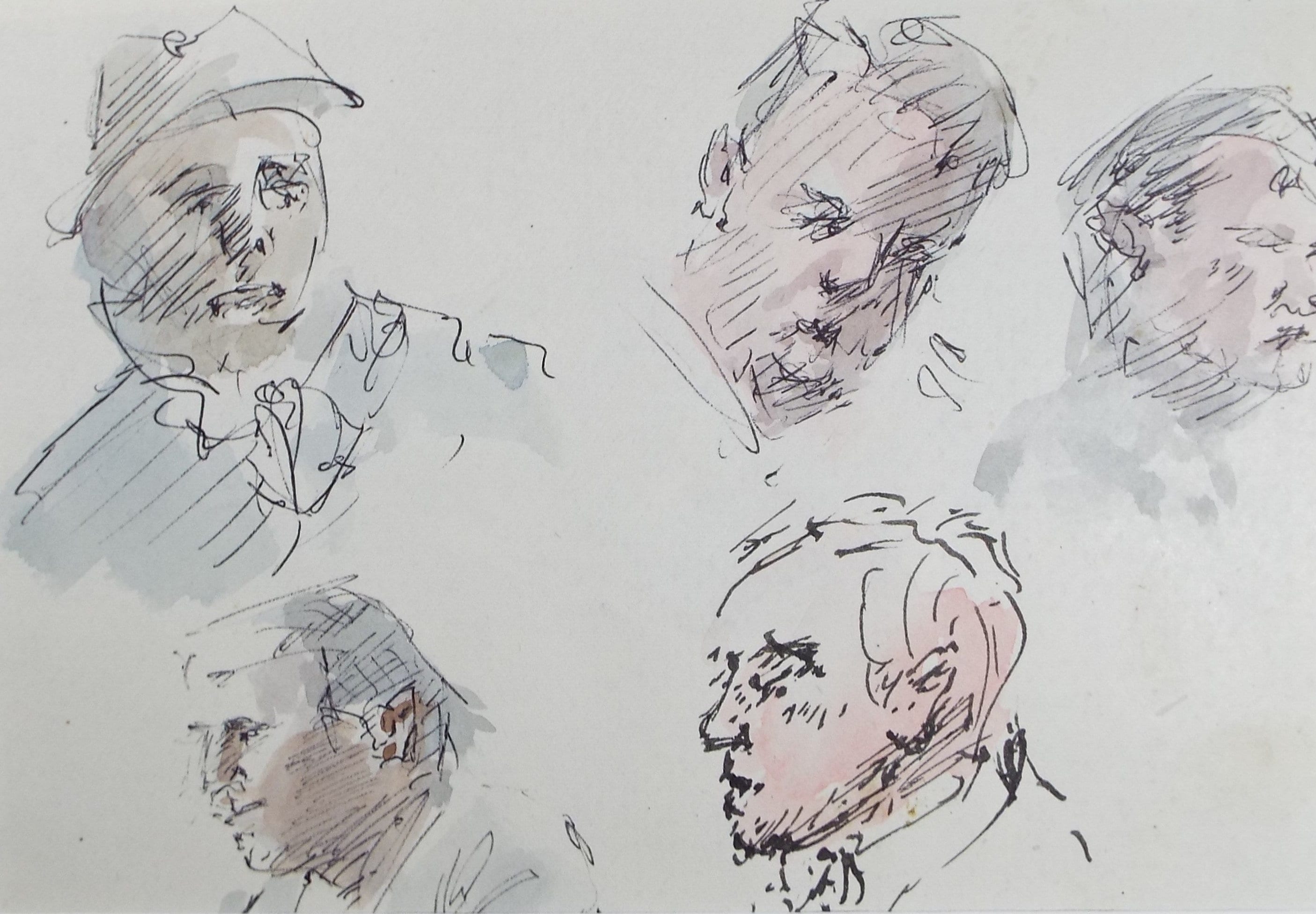 Original Watercolour & Ink drawing, 'Head Studies', Hugh McKenzie (1909-2005), Mid 20th Century