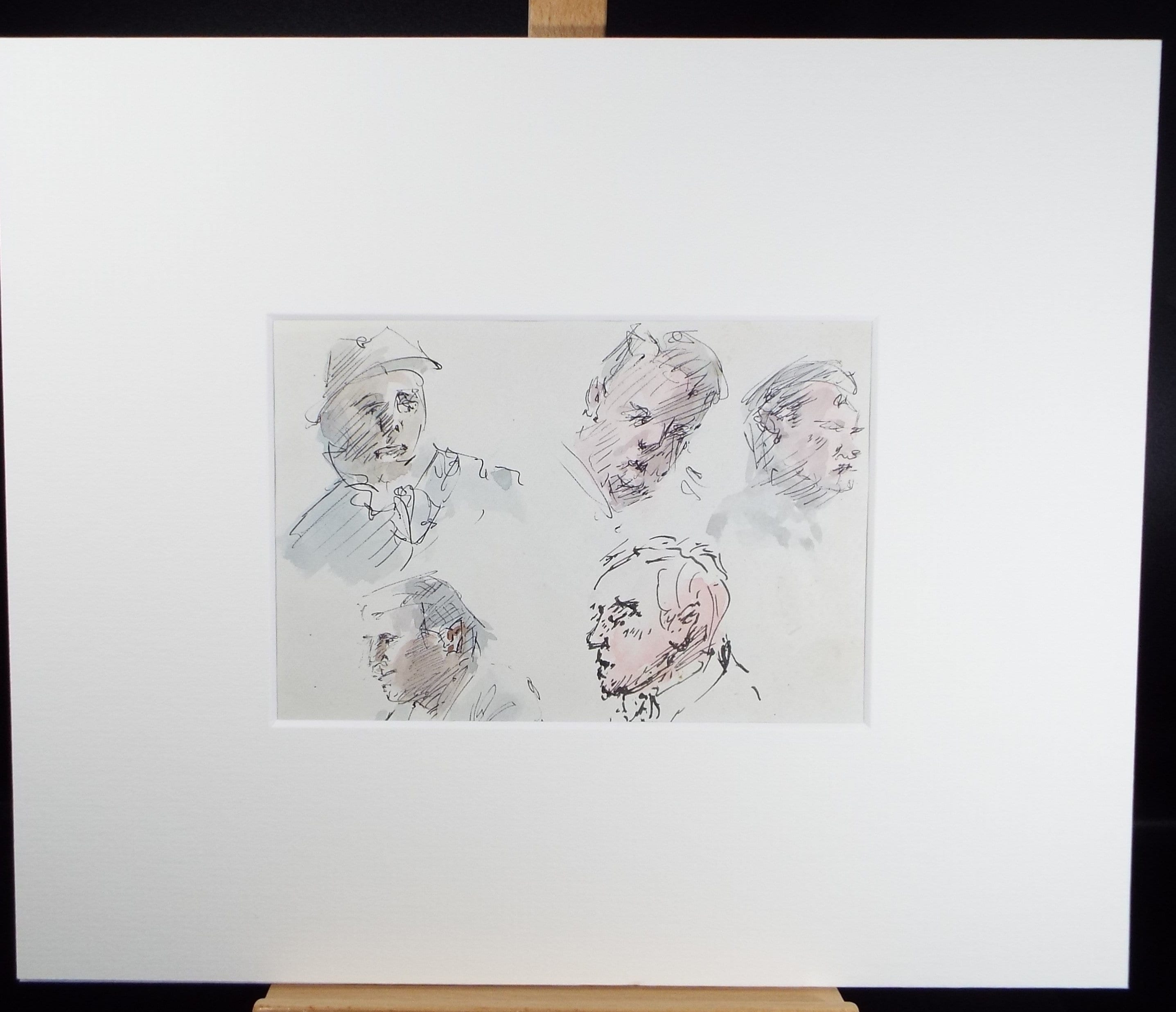Original Watercolour & Ink drawing, 'Head Studies', Hugh McKenzie (1909-2005), Mid 20th Century