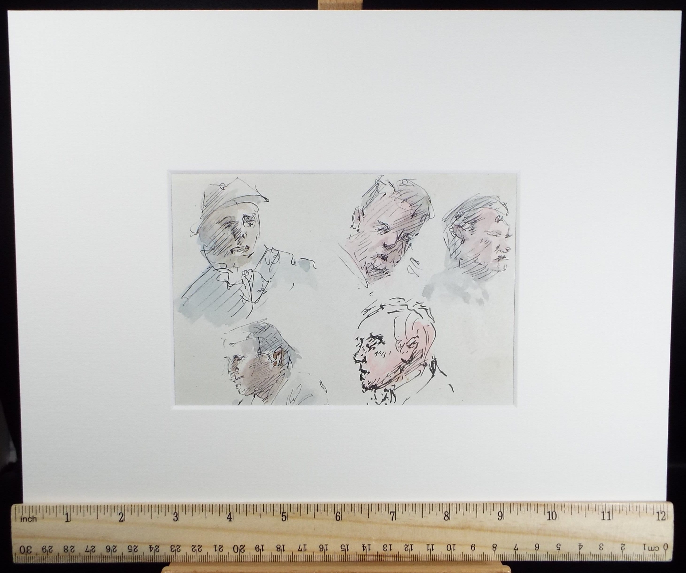 Original Watercolour & Ink drawing, 'Head Studies', Hugh McKenzie (1909-2005), Mid 20th Century