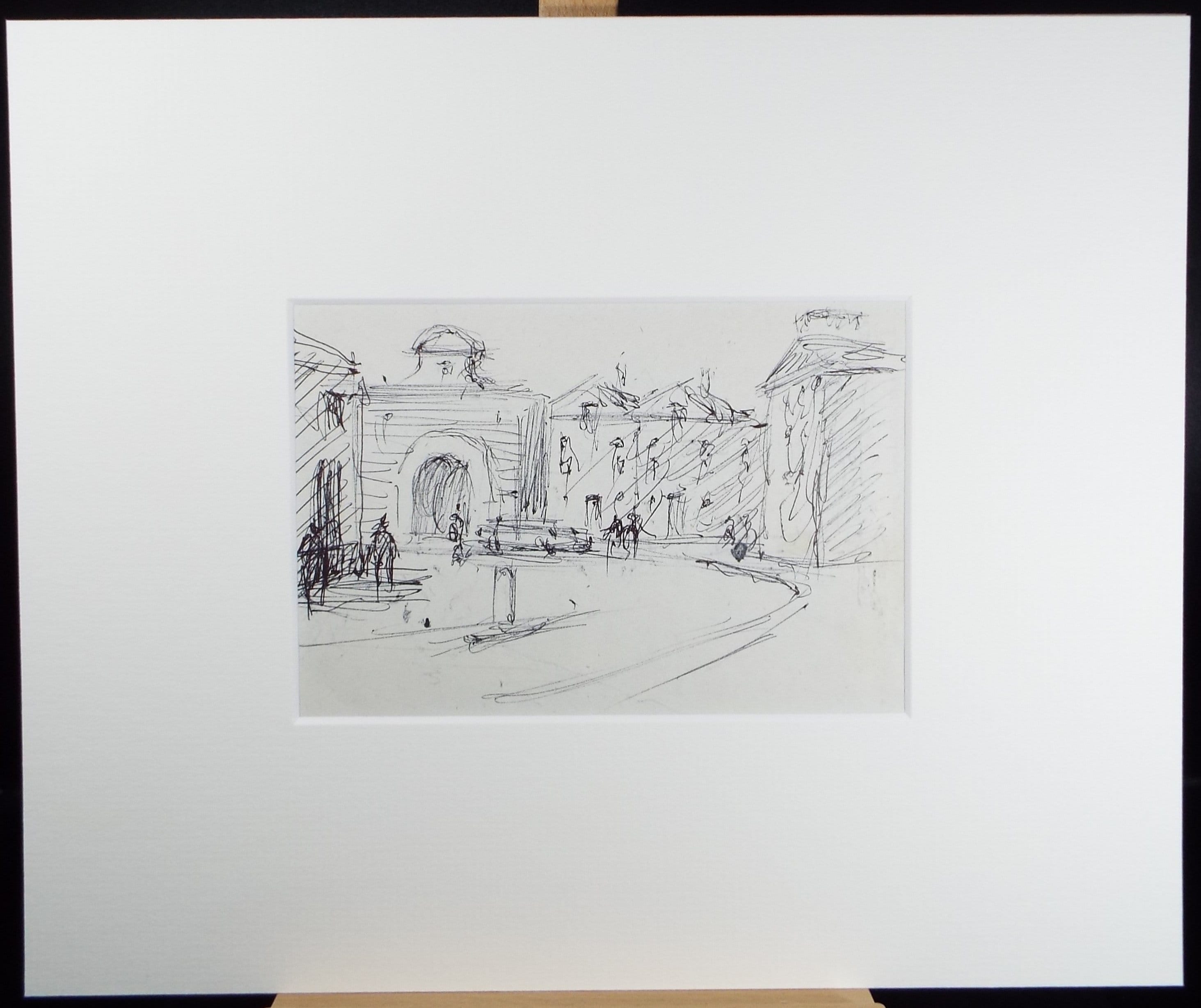 Original Pen & Ink drawing, 'Street with Figures', Hugh McKenzie (1909-2005), Mid 20th Century