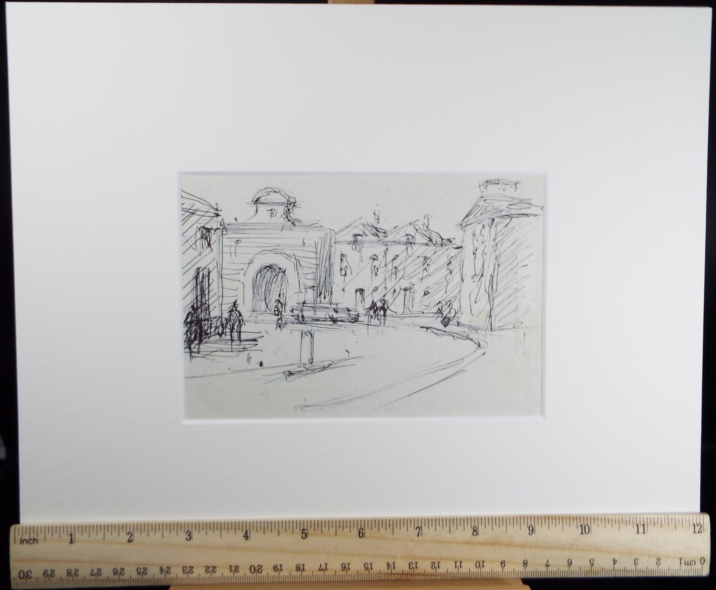 Original Pen & Ink drawing, 'Street with Figures', Hugh McKenzie (1909-2005), Mid 20th Century