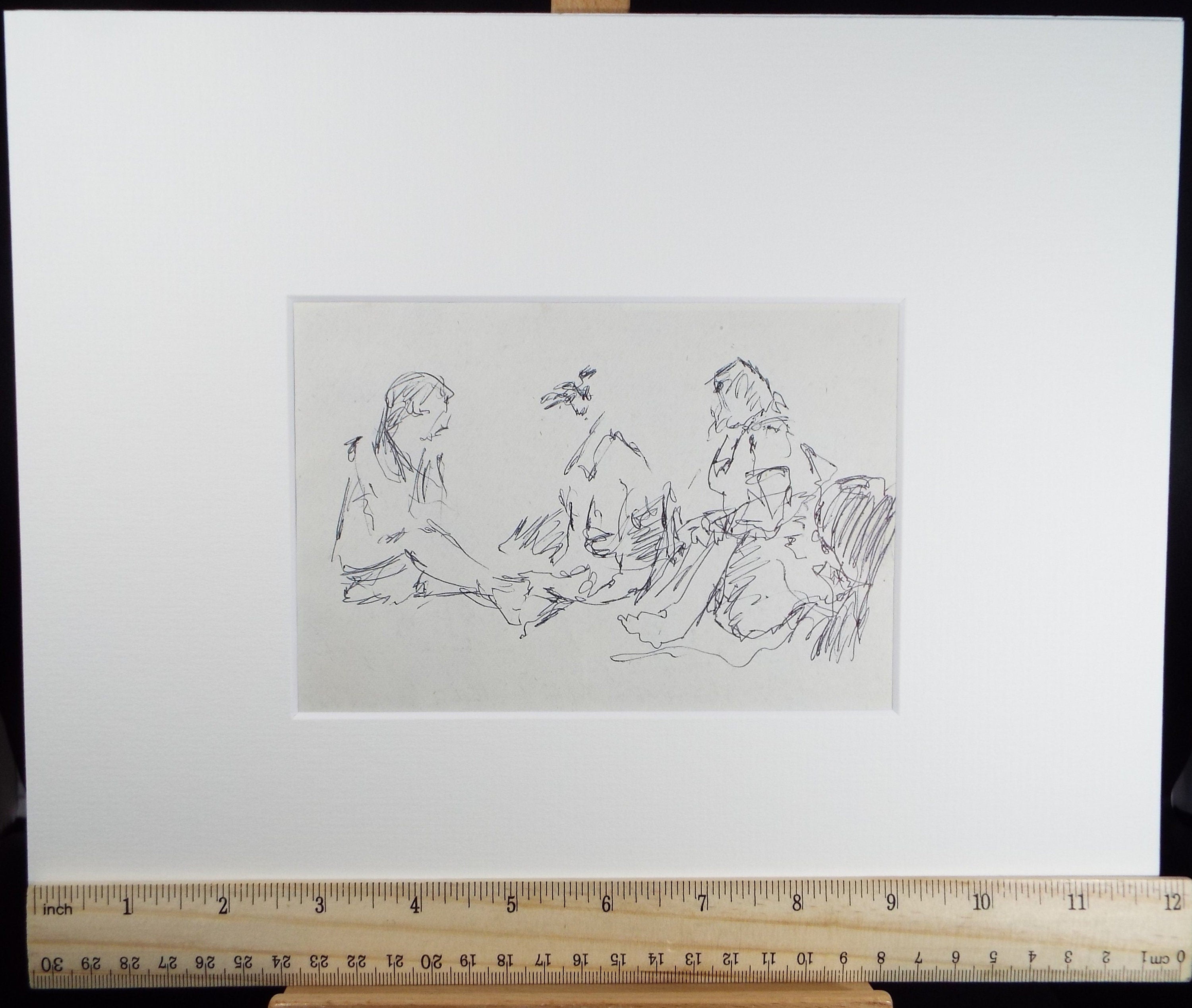 Original Pen & Ink drawing, 'Group of Figures', Hugh McKenzie (1909-2005), Mid 20th Century