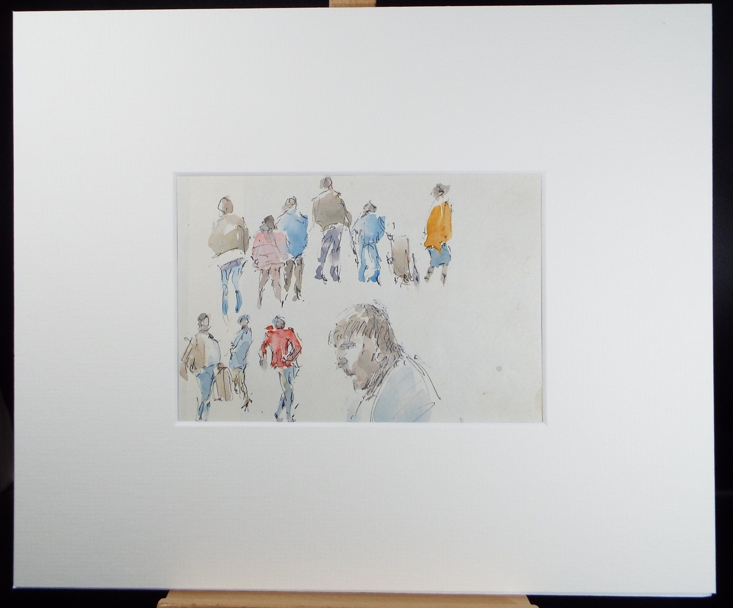 Original Watercolour drawing, 'Group of Figures', Hugh McKenzie (1909-2005), Mid 20th Century