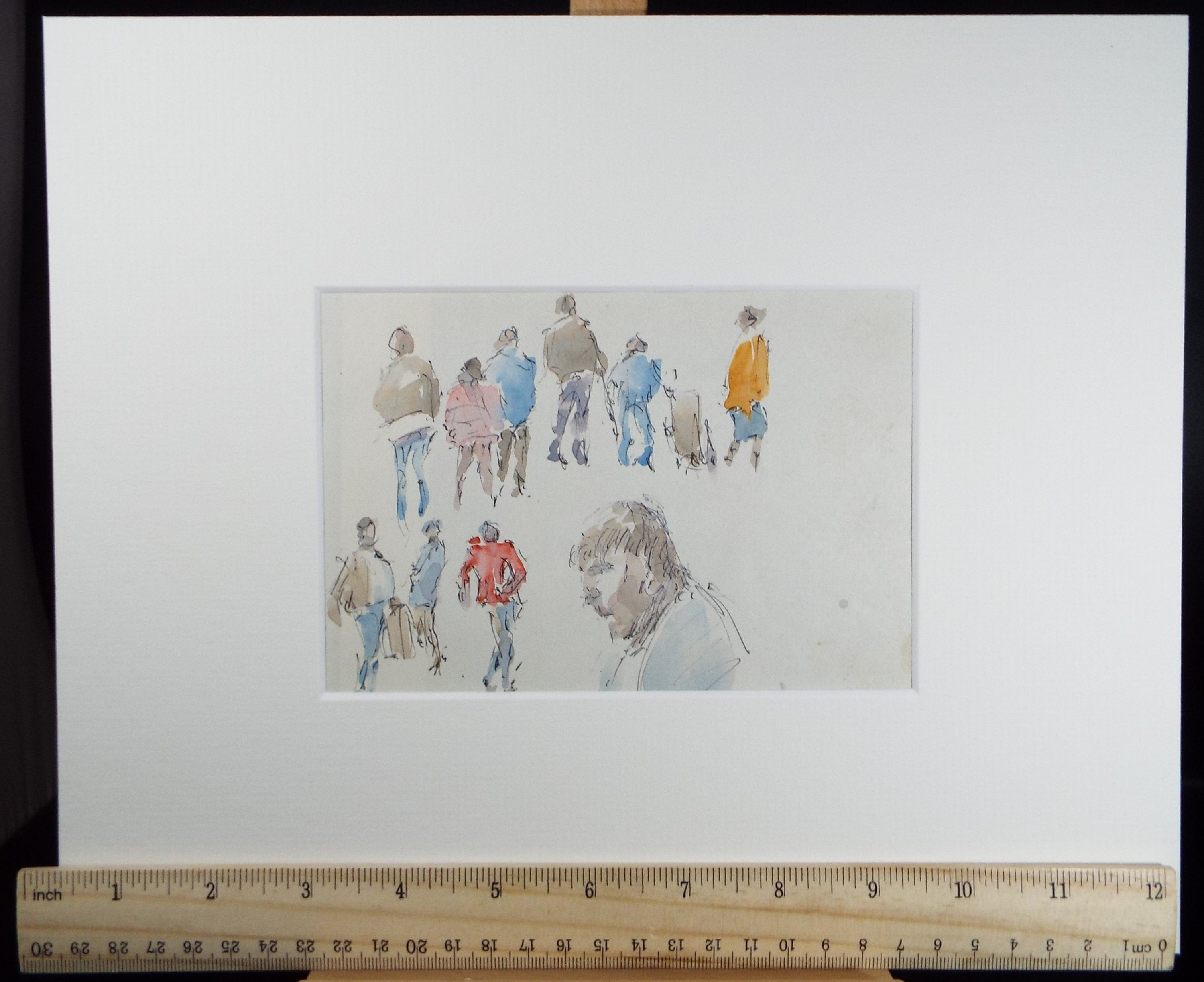 Original Watercolour drawing, 'Group of Figures', Hugh McKenzie (1909-2005), Mid 20th Century