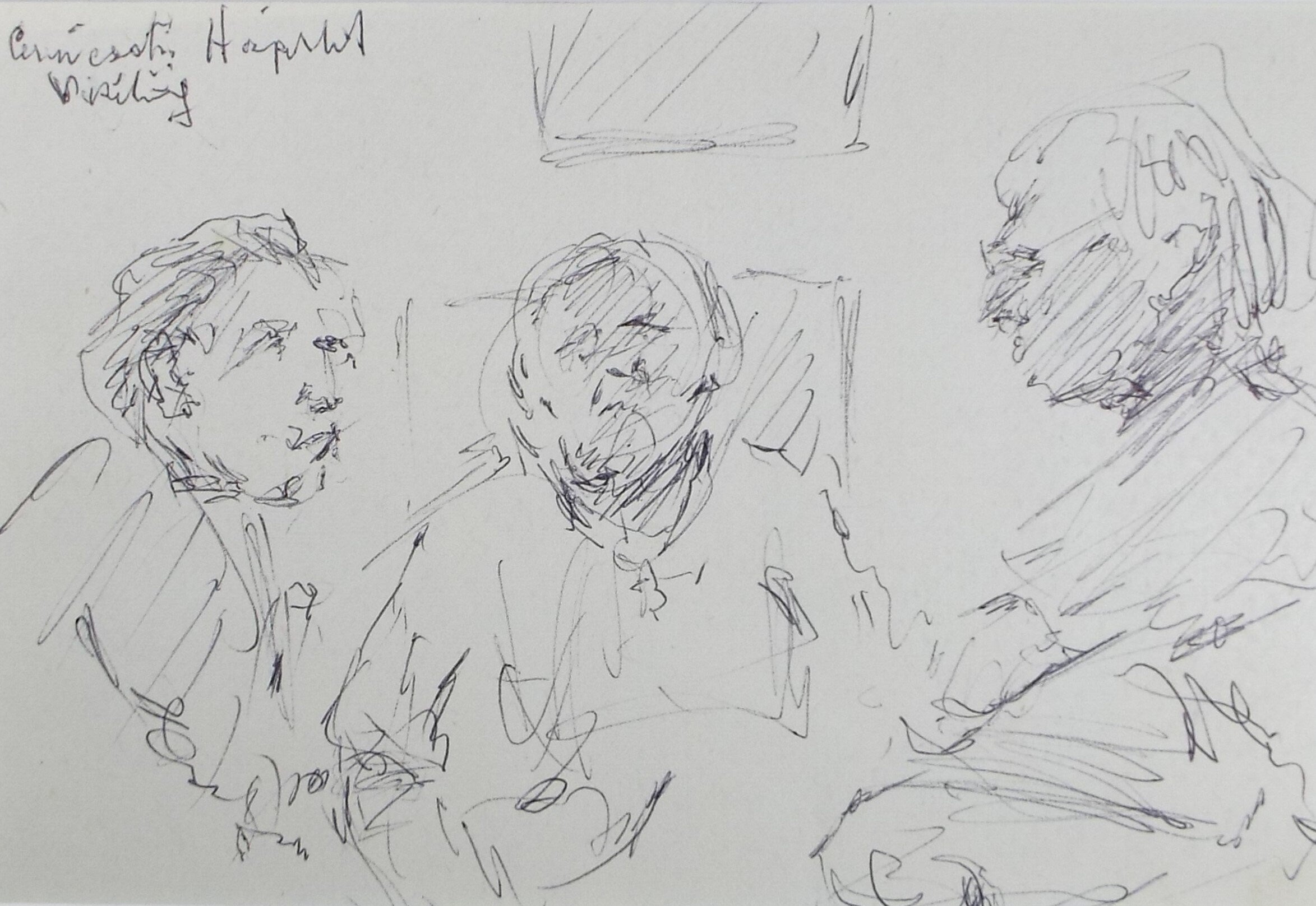 Original Pen & Ink drawing, 'Hospital Visiting', Hugh McKenzie (1909-2005), Mid 20th Century