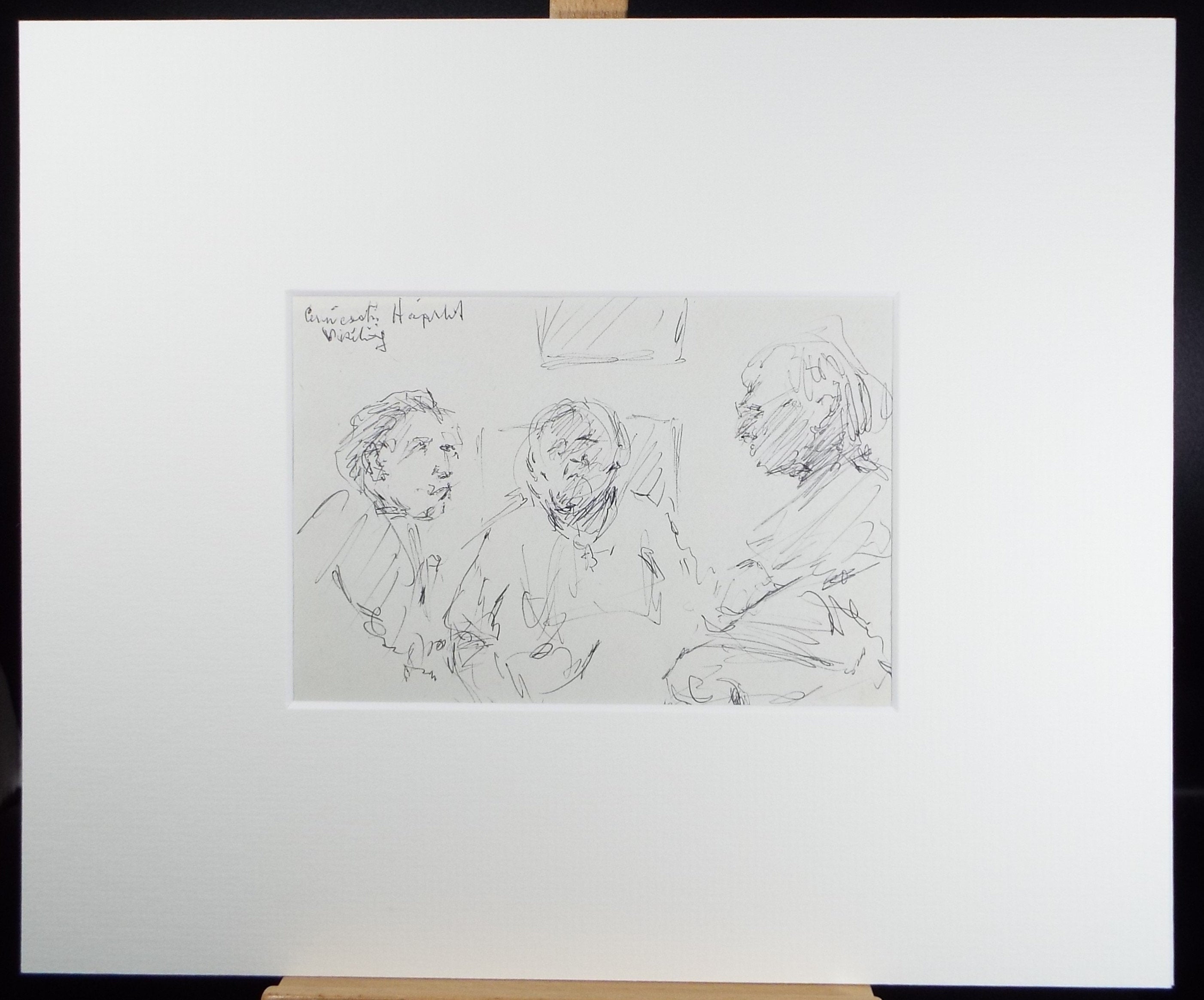 Original Pen & Ink drawing, 'Hospital Visiting', Hugh McKenzie (1909-2005), Mid 20th Century