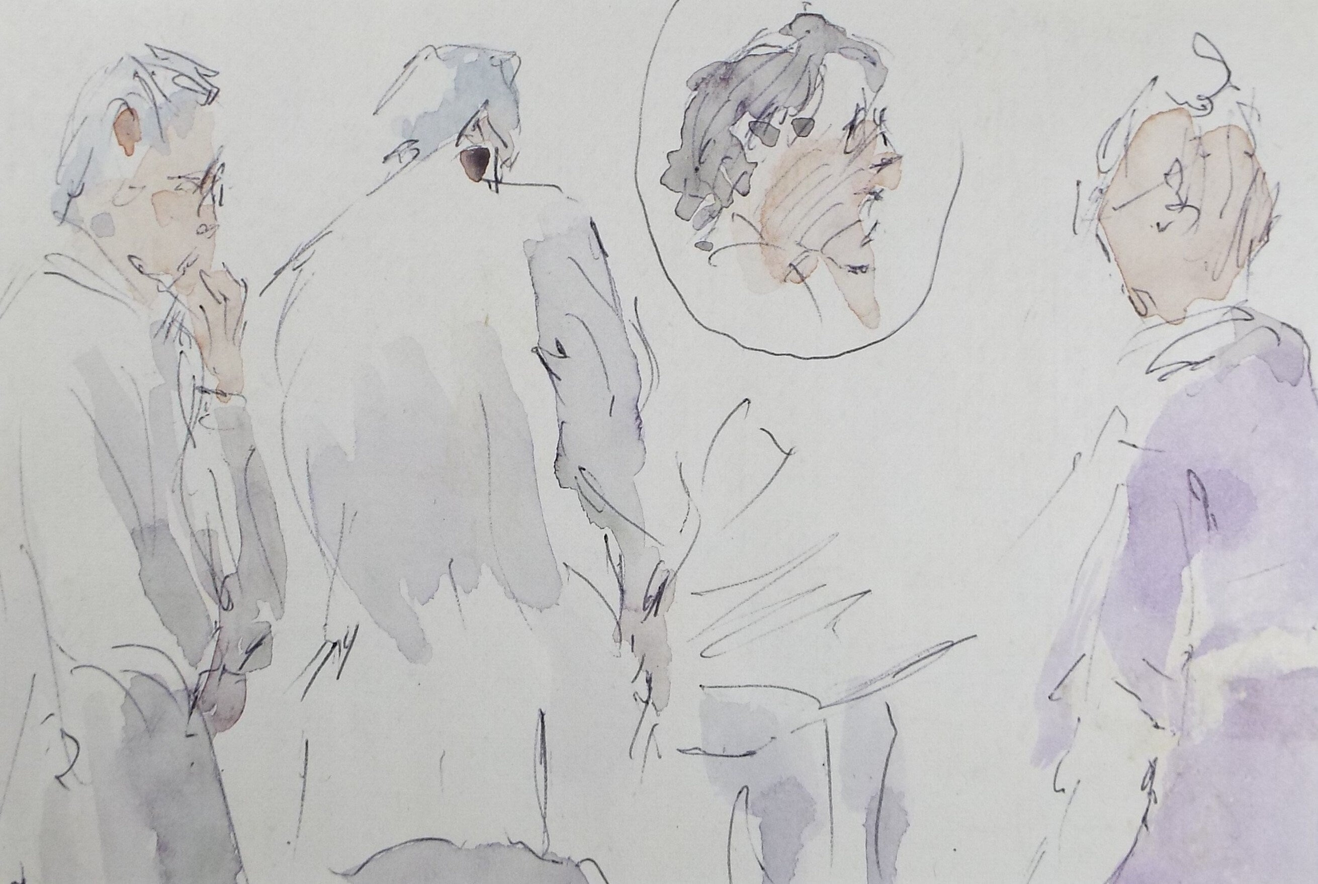 Original Watercolour drawing, 'Group of Figures', Hugh McKenzie (1909-2005), Mid 20th Century