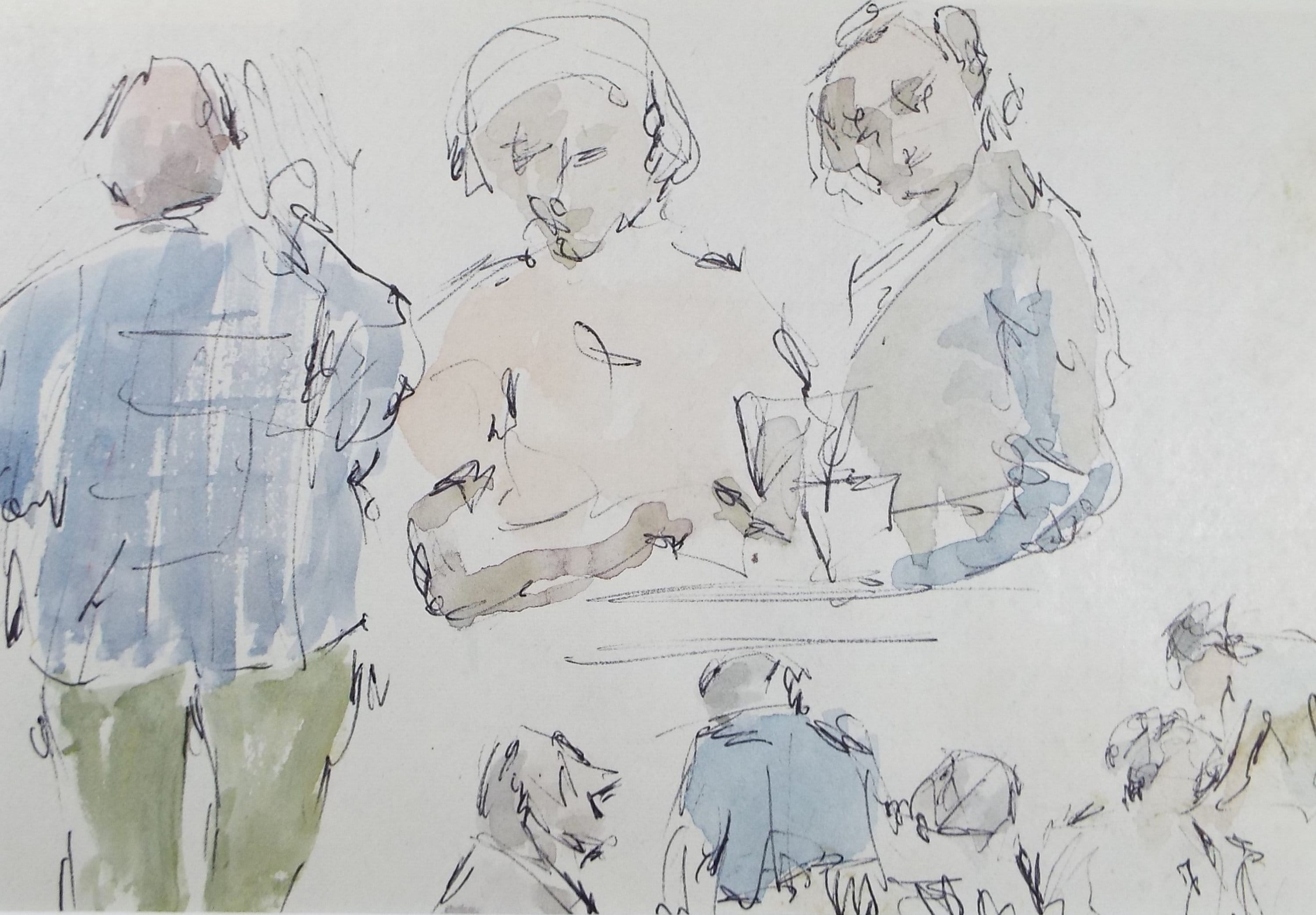 Original Watercolour drawing, 'Group of Figures', Hugh McKenzie (1909-2005), Mid 20th Century